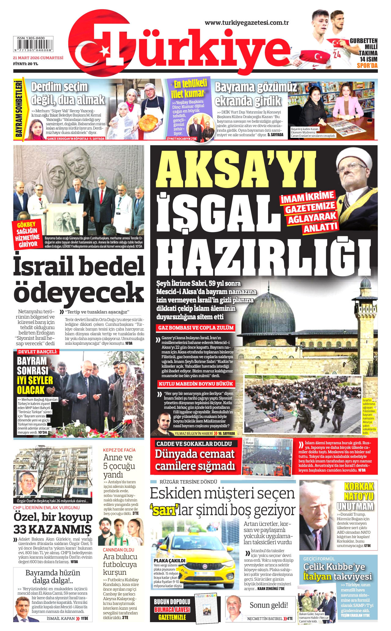 Türkiye Gazetesi Gazetesi Manşeti - 21.03.2026