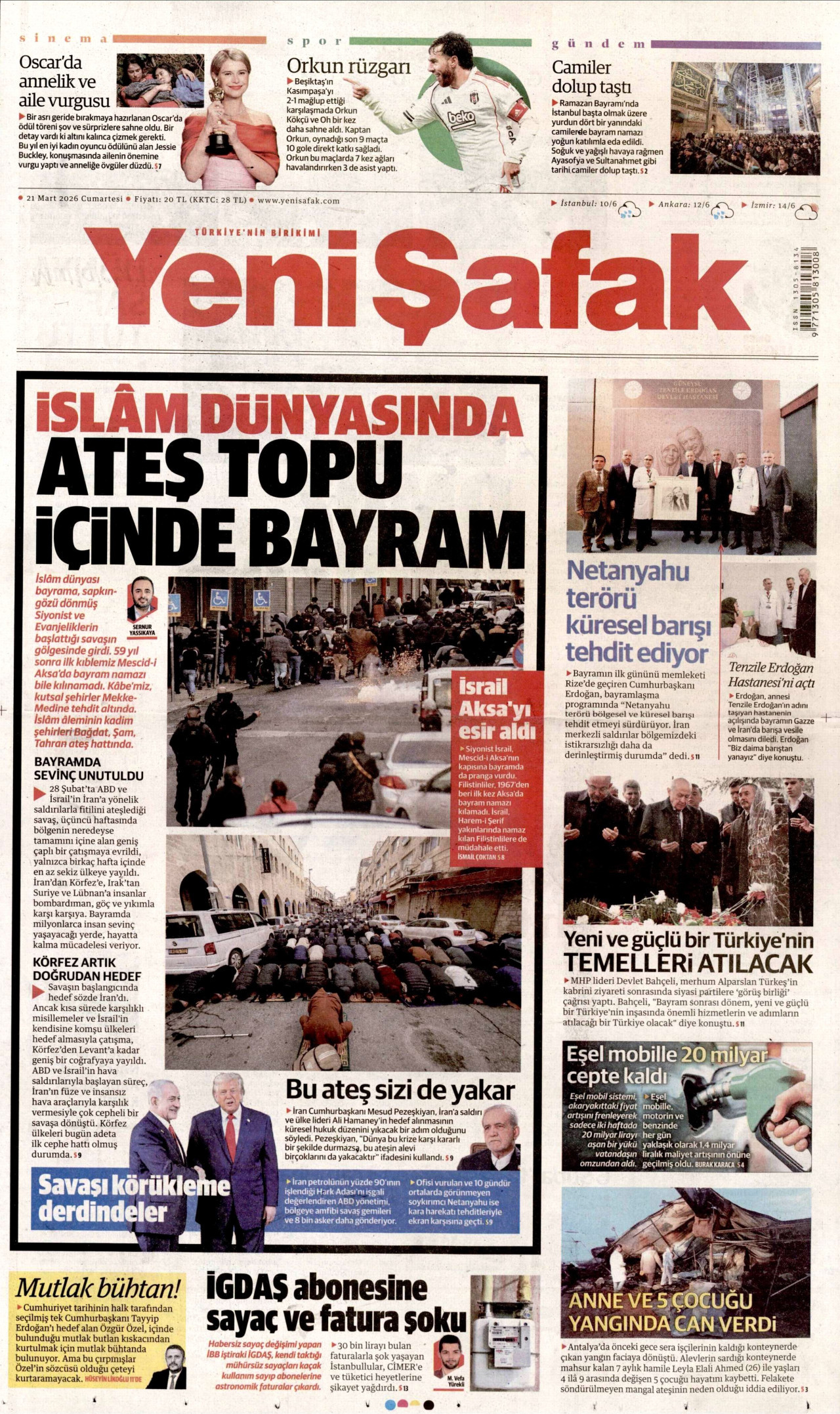 Yeni Şafak Gazetesi Manşeti - 21.03.2026