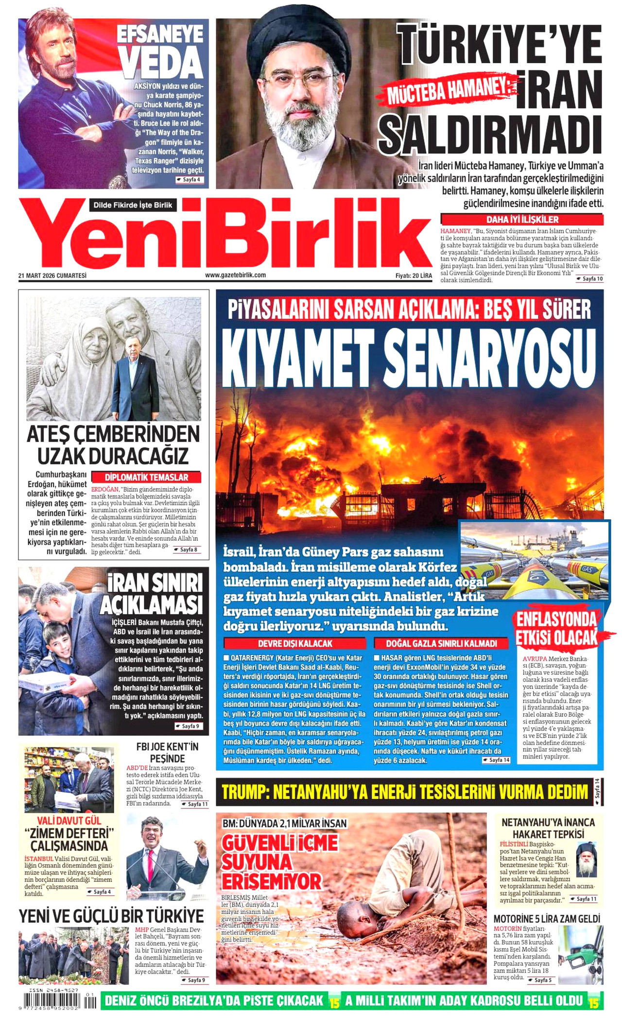 YeniBirlik Gazetesi Manşeti - 21.03.2026