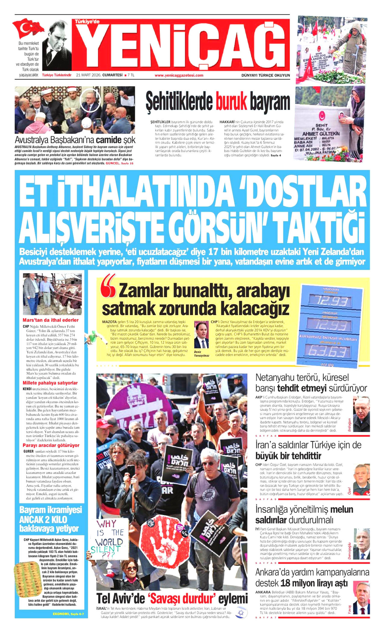 Yeniçağ Gazetesi Manşeti - 21.03.2026