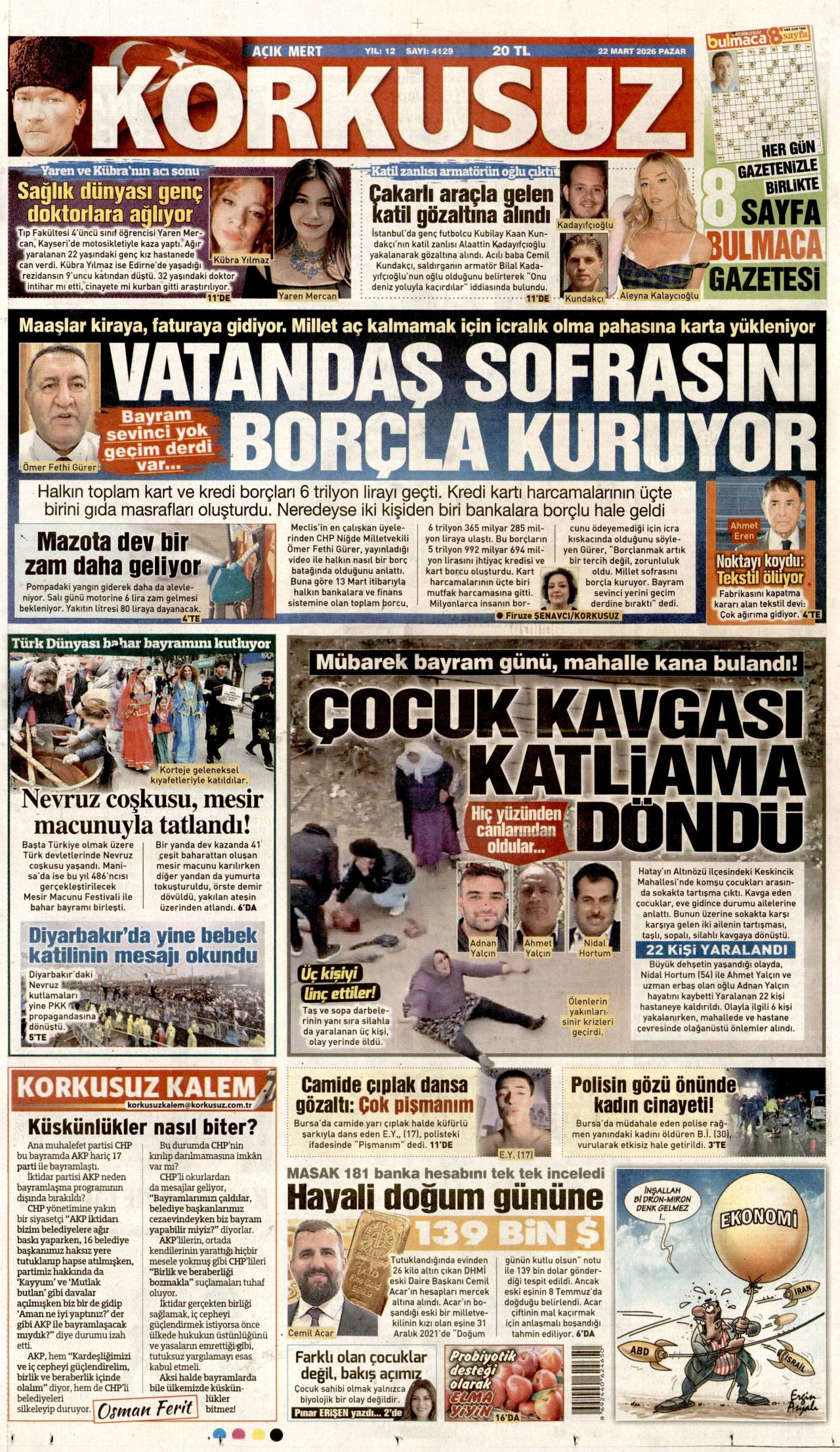 Korkusuz Gazetesi Manşeti - 22.03.2026
