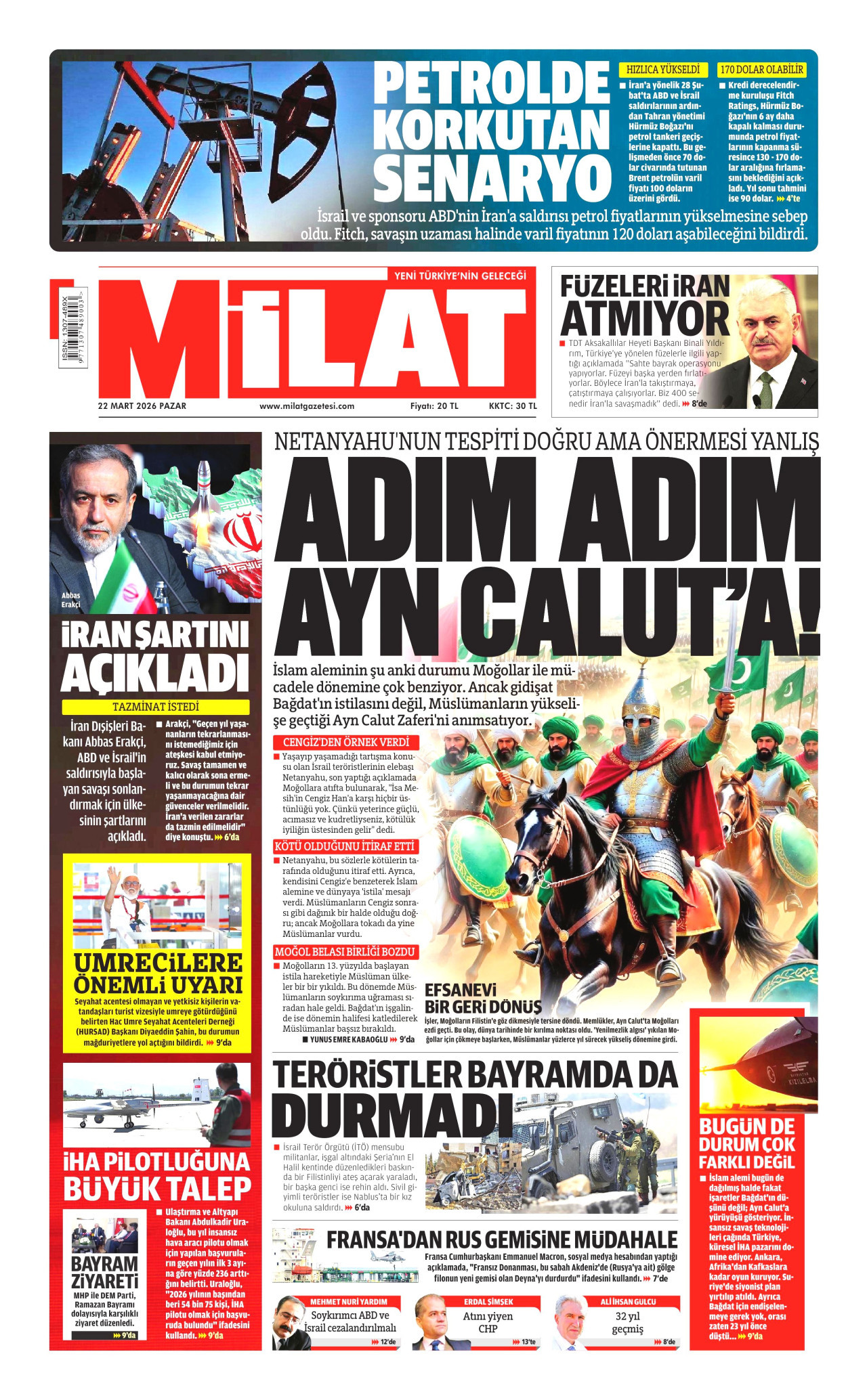 Milat Gazetesi Manşeti - 22.03.2026