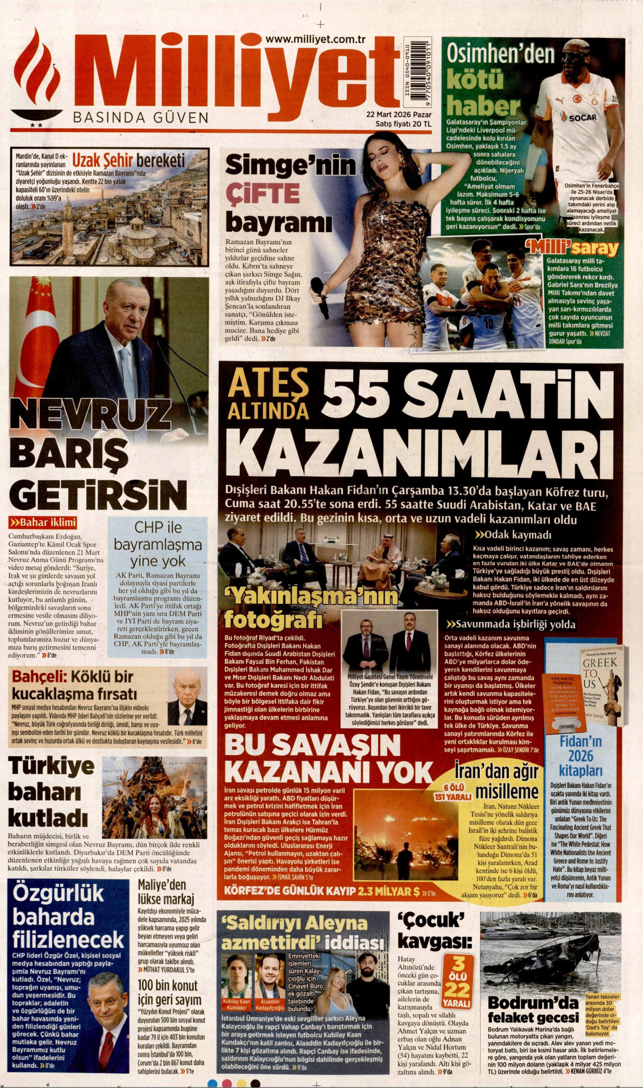 Milliyet Gazetesi Manşeti - 22.03.2026