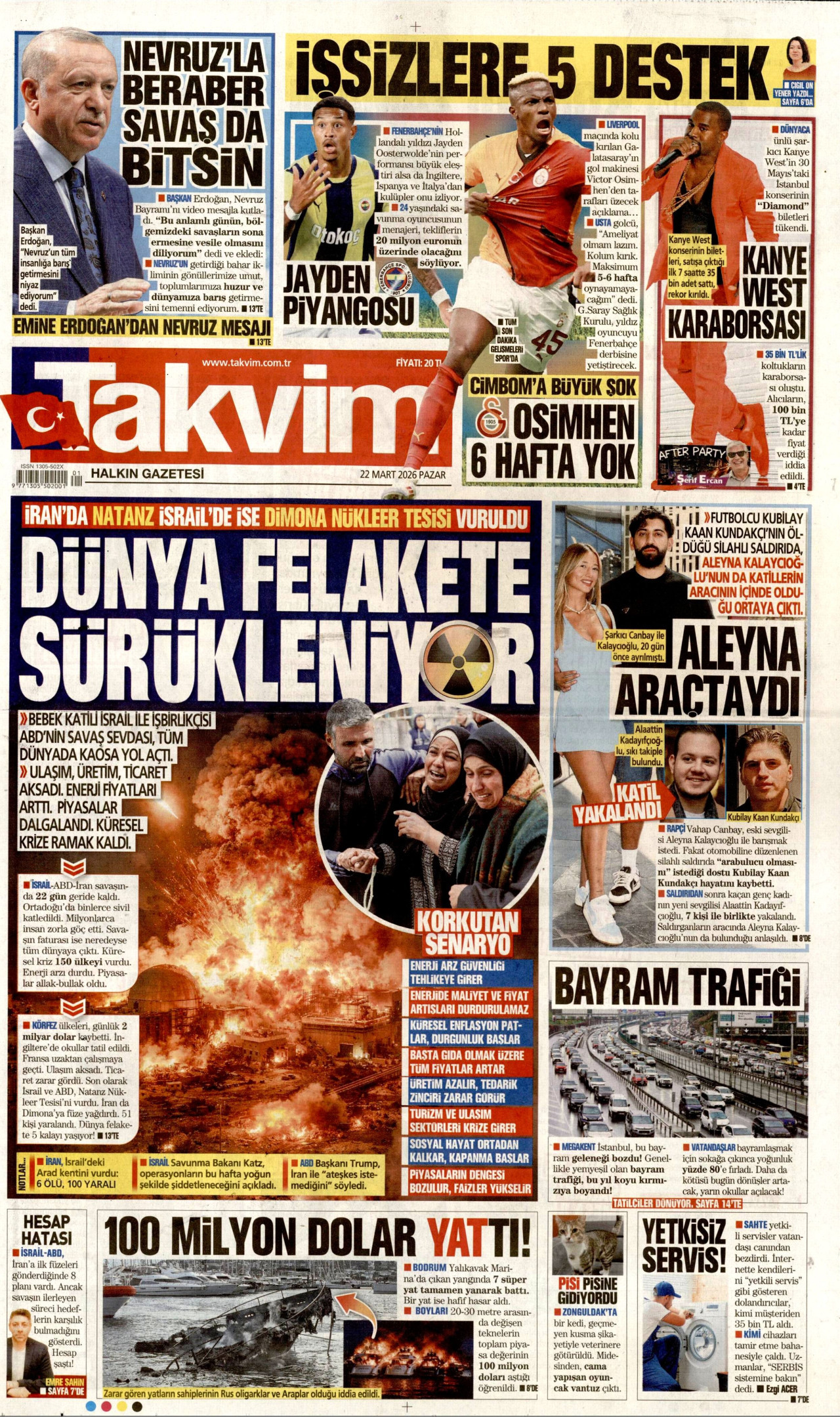 Takvim Gazetesi Manşeti - 22.03.2026