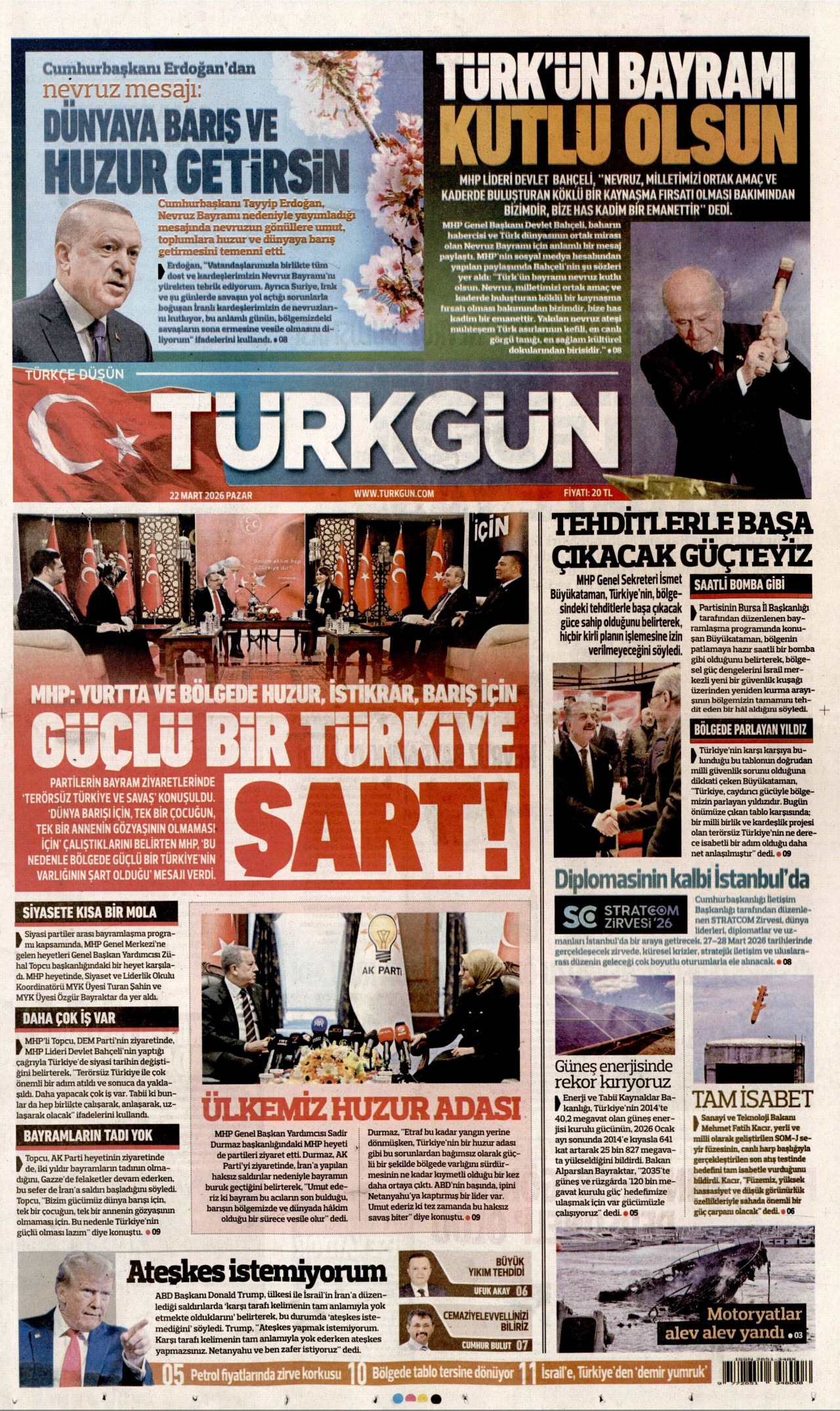 Türkgün Gazetesi Manşeti - 22.03.2026