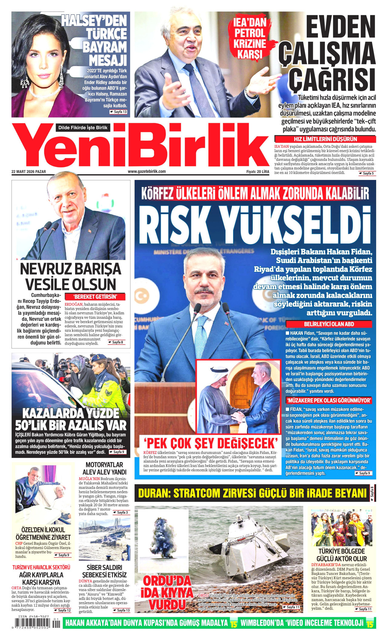 YeniBirlik Gazetesi Manşeti - 22.03.2026