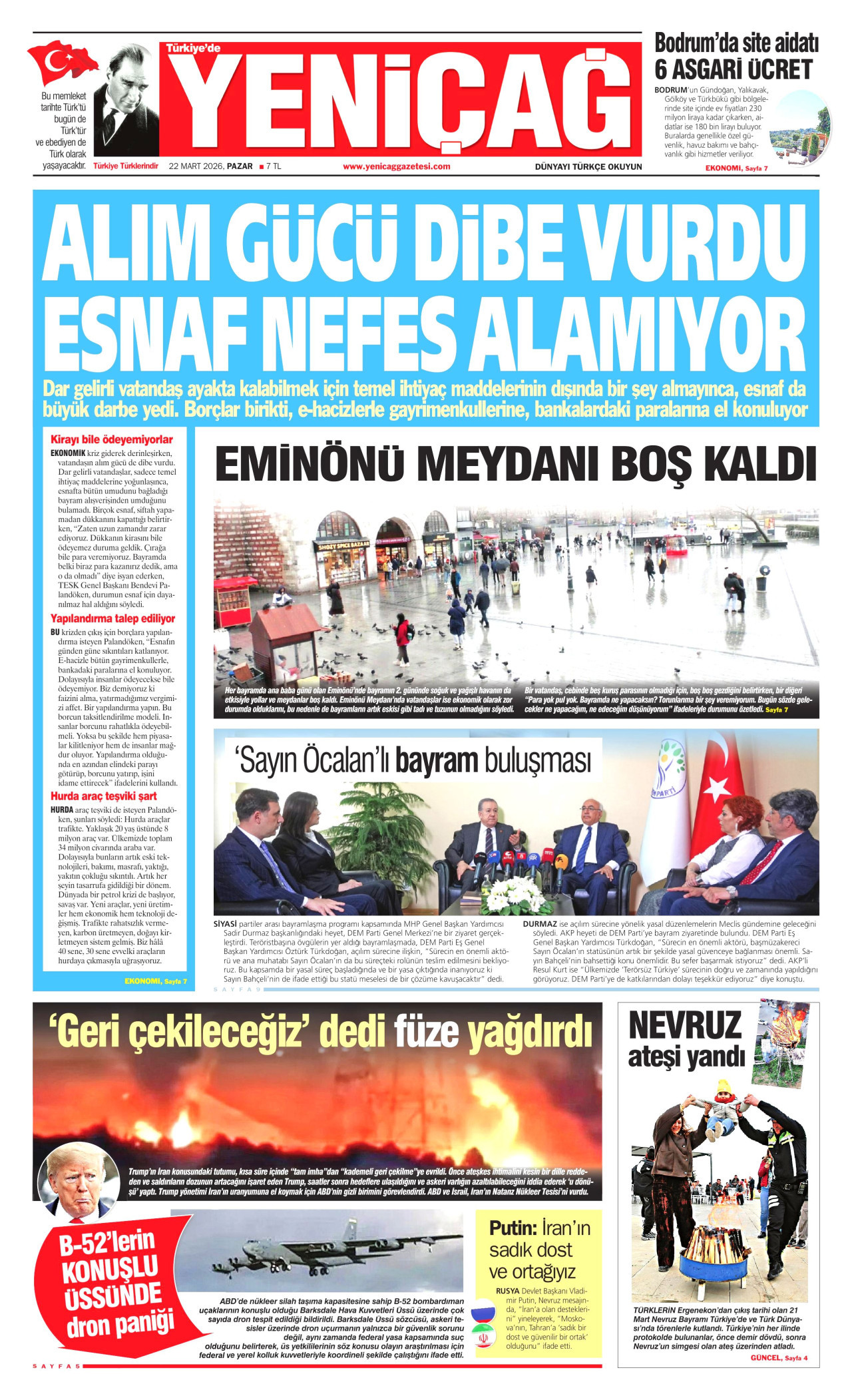 Yeniçağ Gazetesi Manşeti - 22.03.2026