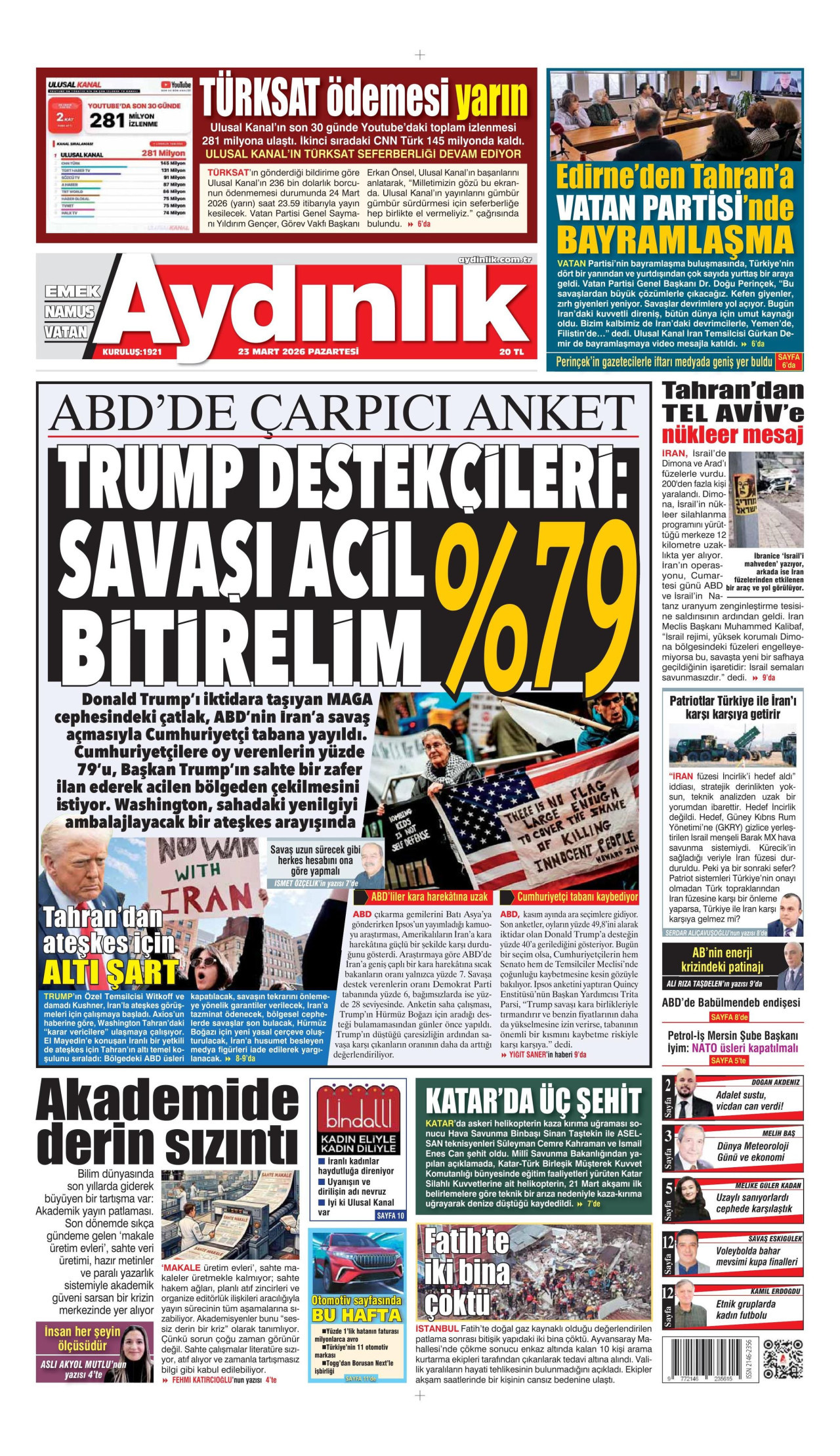 Aydınlık Gazetesi Manşet