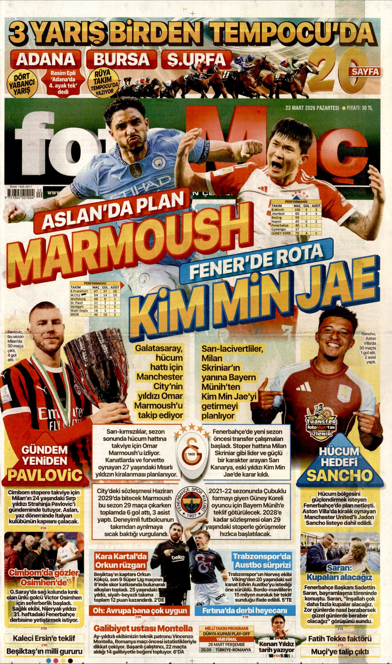 Fotomaç Gazetesi Manşeti - 23.03.2026