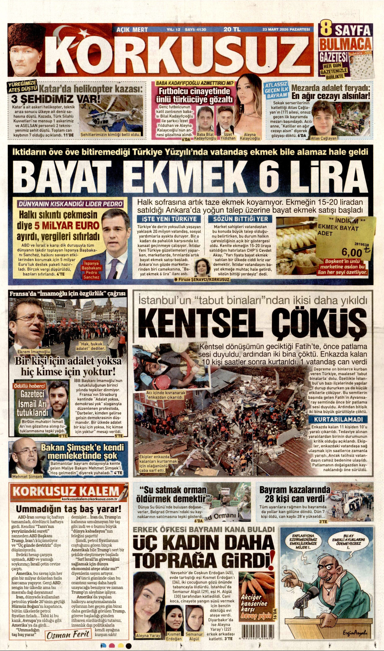 Korkusuz Gazetesi Manşeti - 23.03.2026