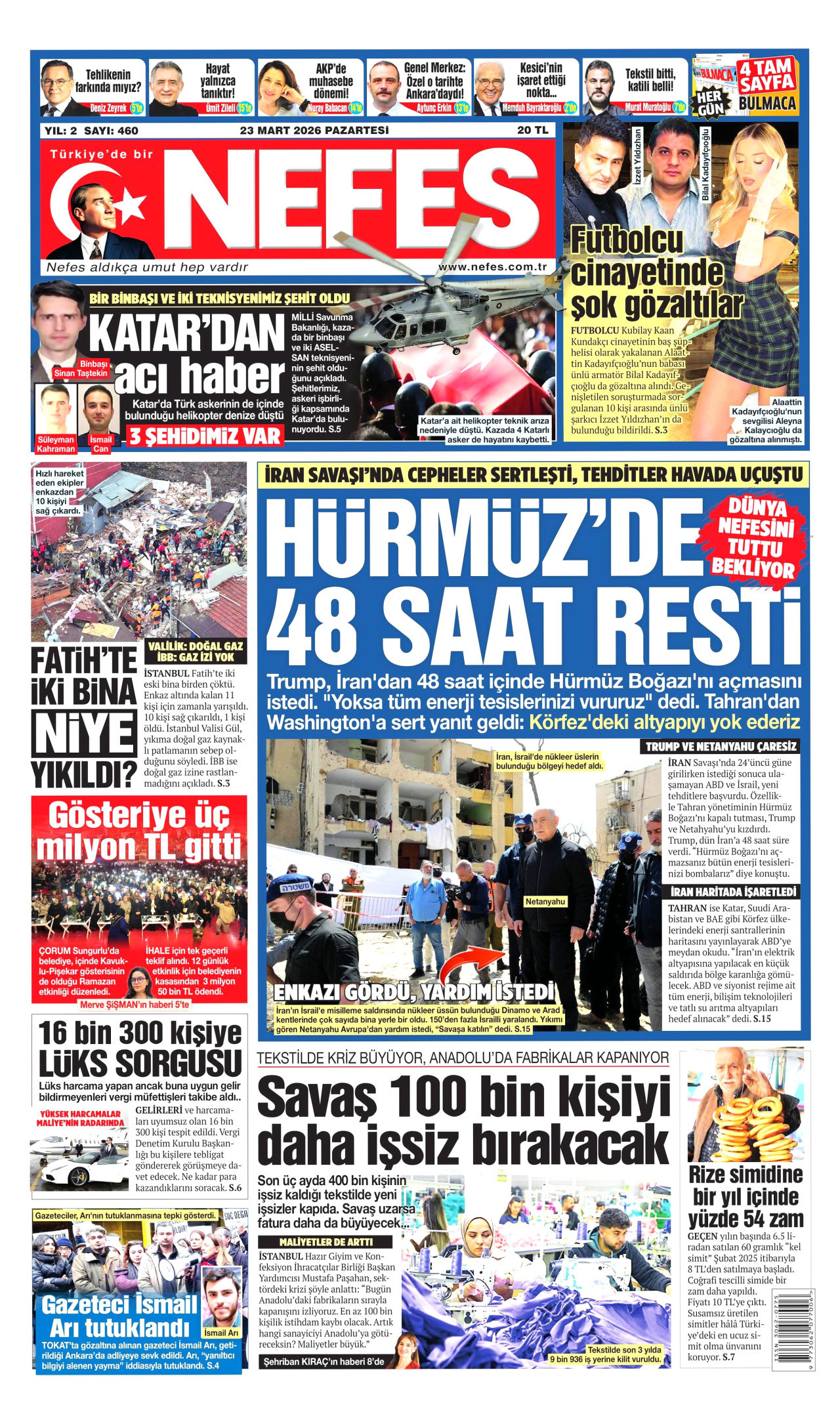 Nefes Gazetesi Manşeti - 23.03.2026