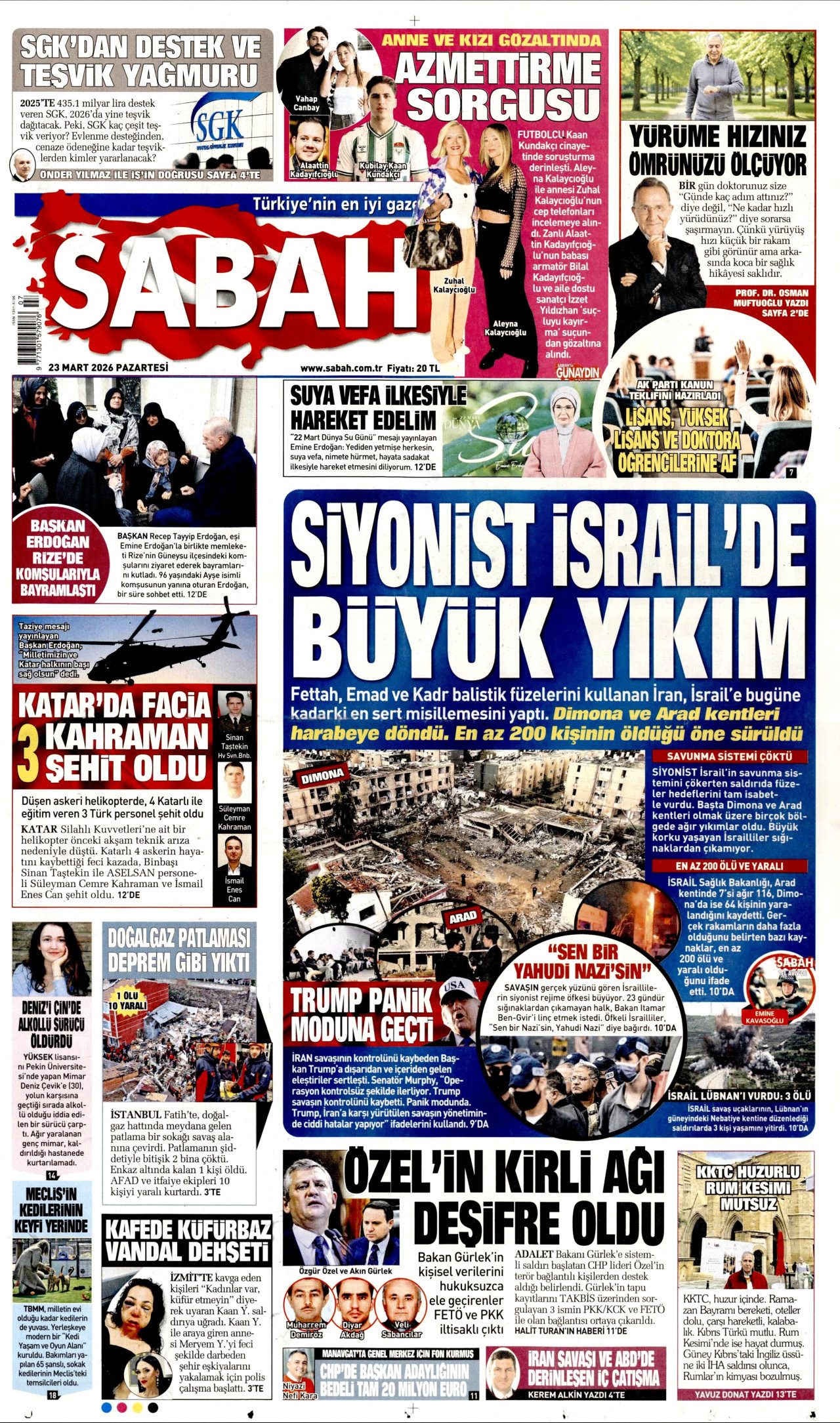 Sabah Gazetesi Manşeti - 23.03.2026