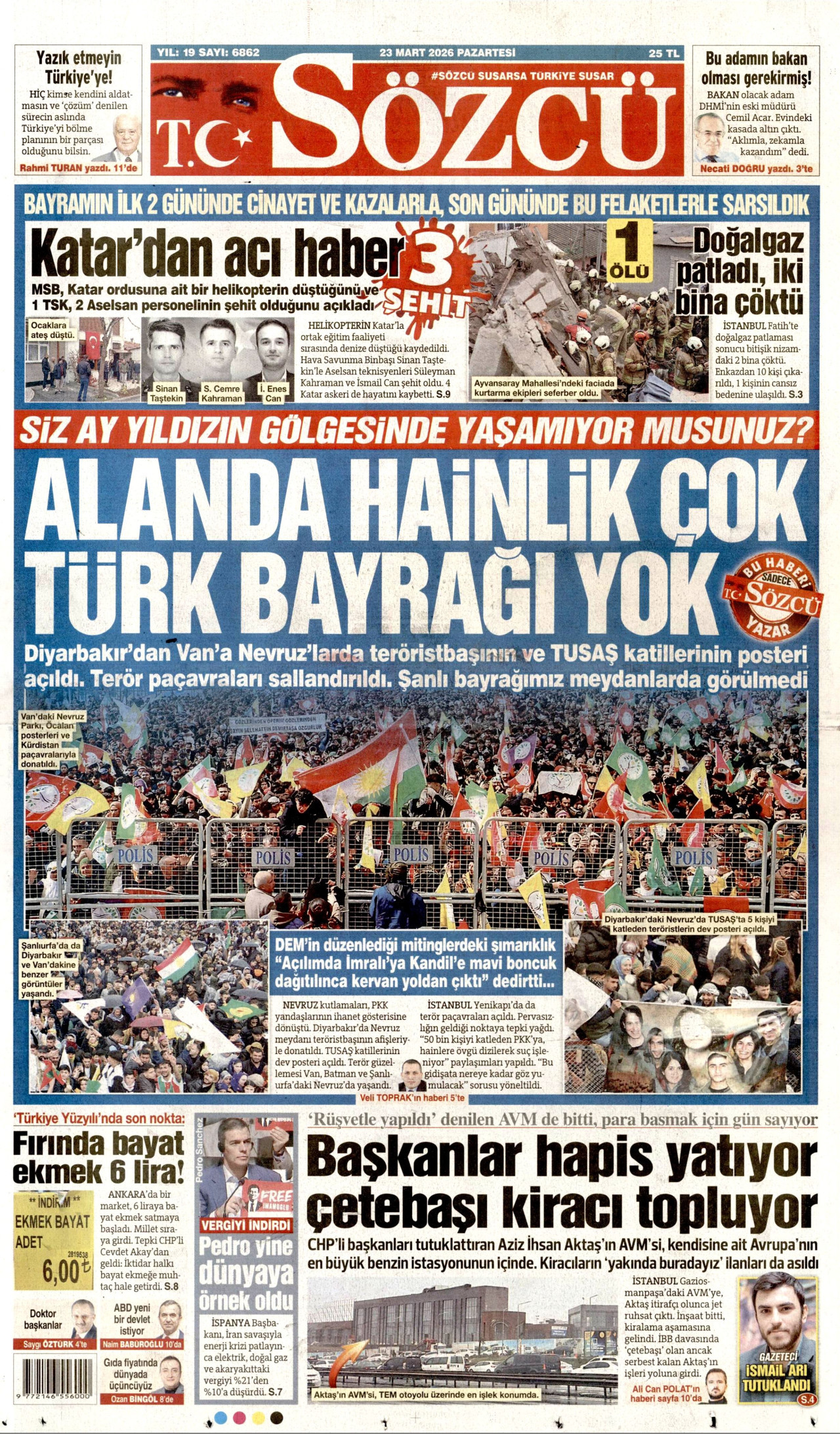Sözcü Gazetesi Manşeti - 23.03.2026
