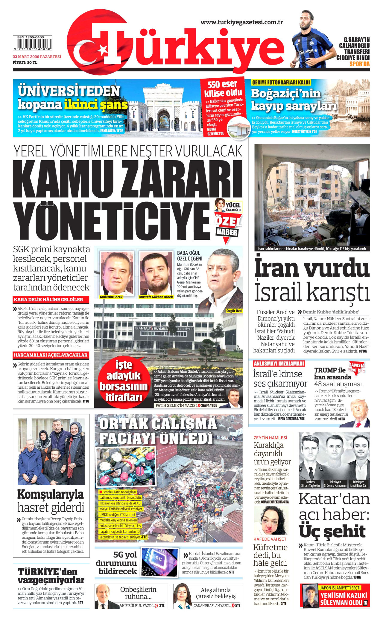 Türkiye Gazetesi Gazetesi Manşeti - 23.03.2026