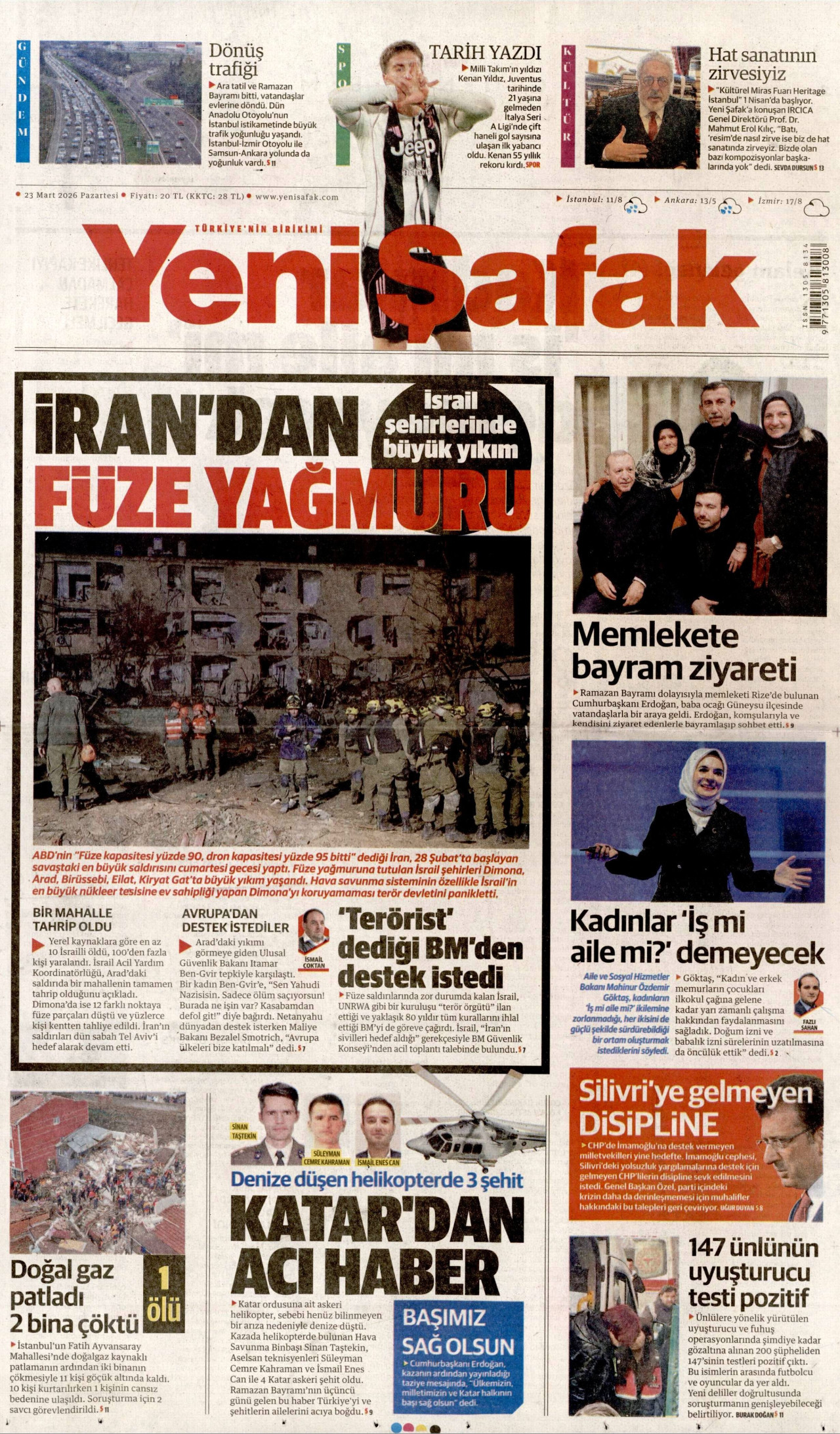 Yeni Şafak Gazetesi Manşeti - 23.03.2026