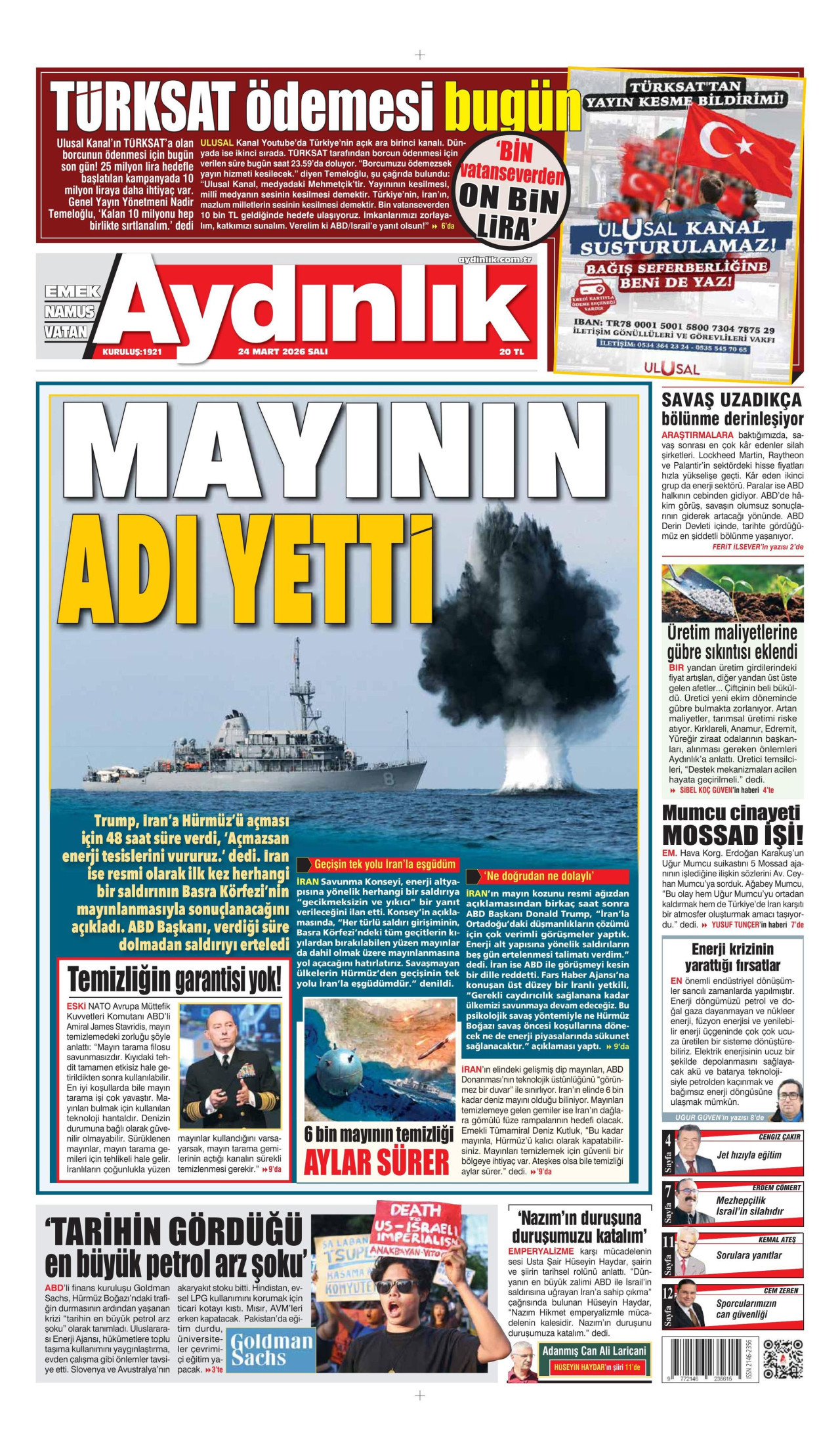 Aydınlık Gazetesi Manşet
