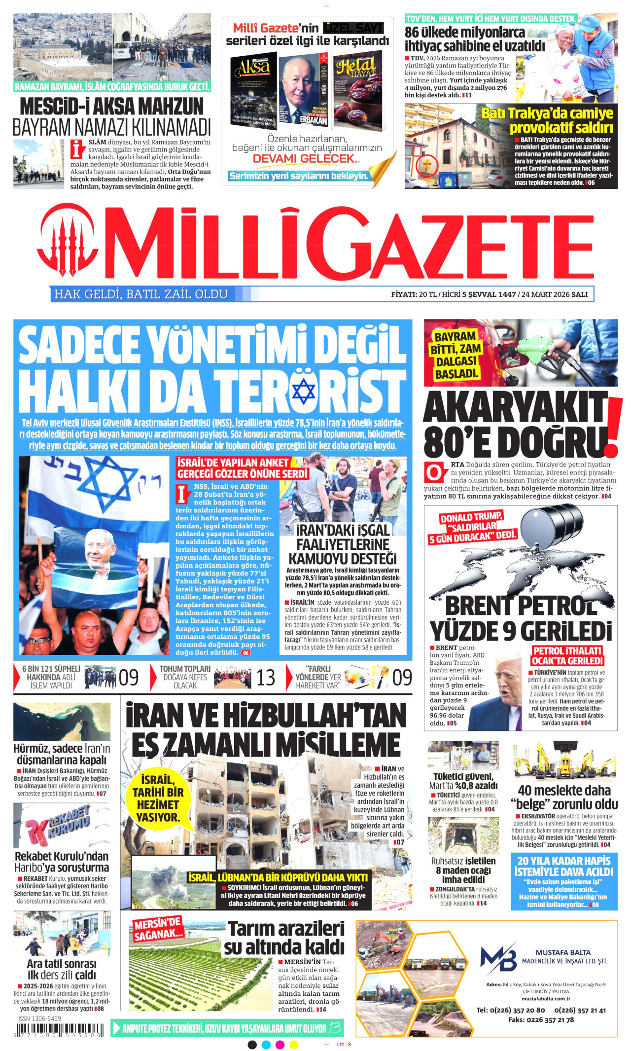Milli Gazete Gazetesi Manşeti - 24.03.2026