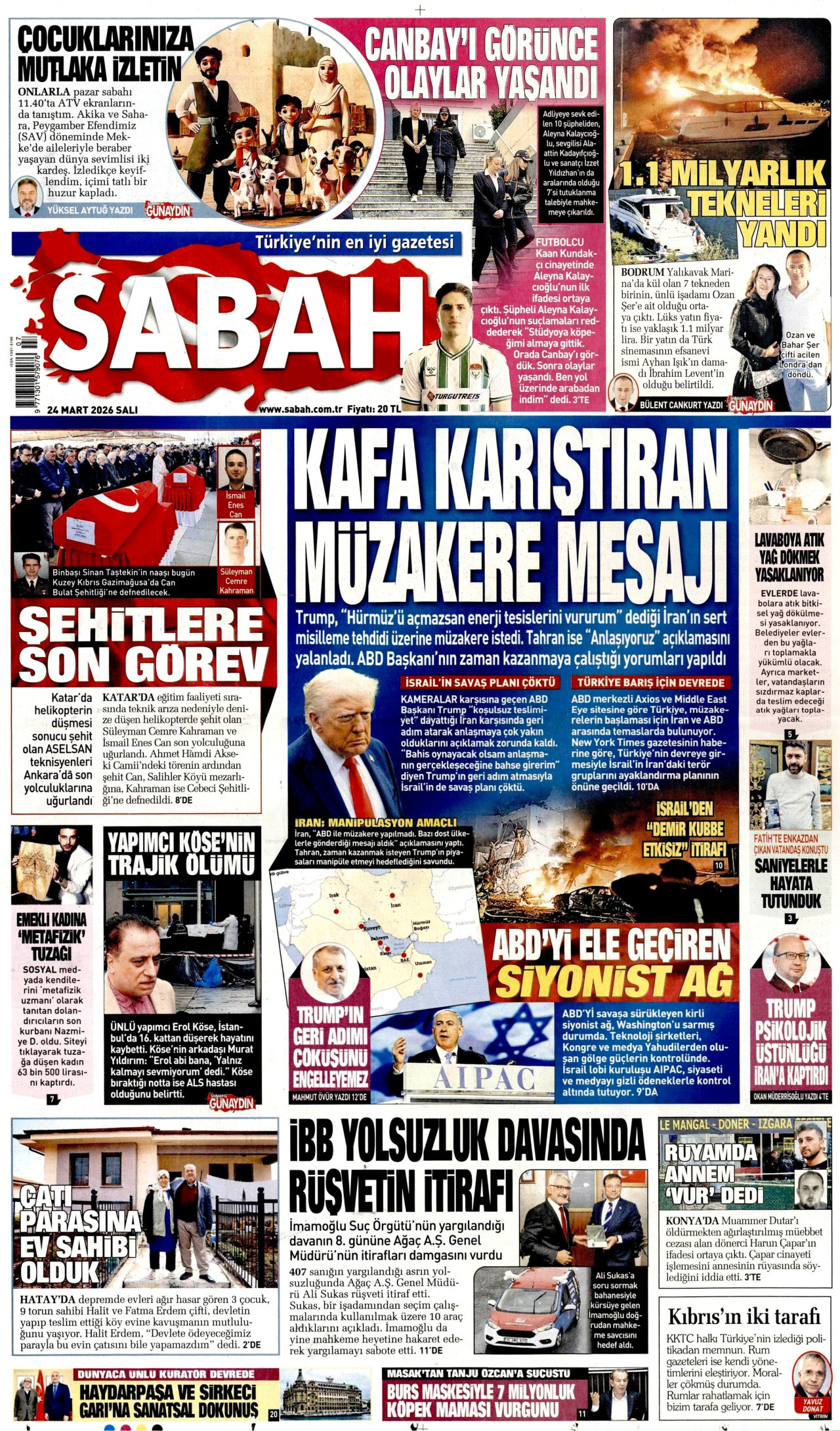 Sabah Gazetesi Manşeti - 24.03.2026