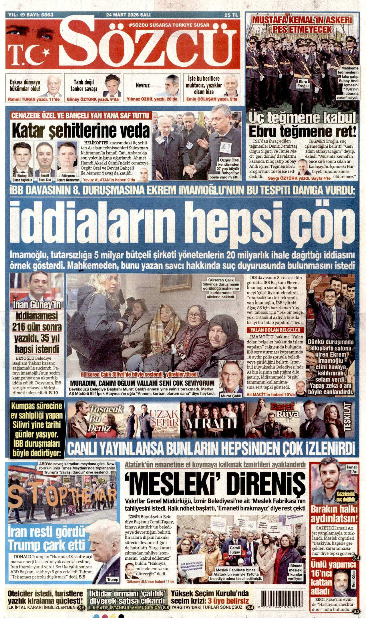 Sözcü Gazetesi Manşeti - 24.03.2026