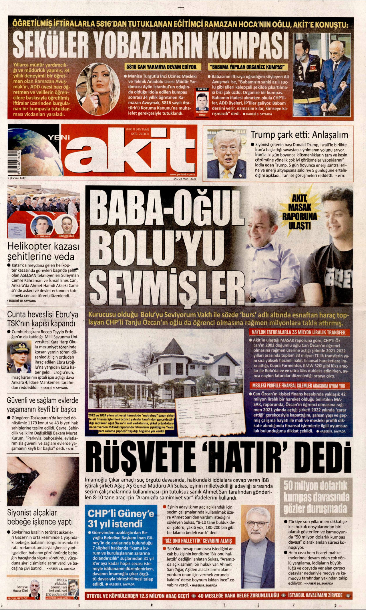 Yeni Akit Gazetesi Manşeti - 24.03.2026