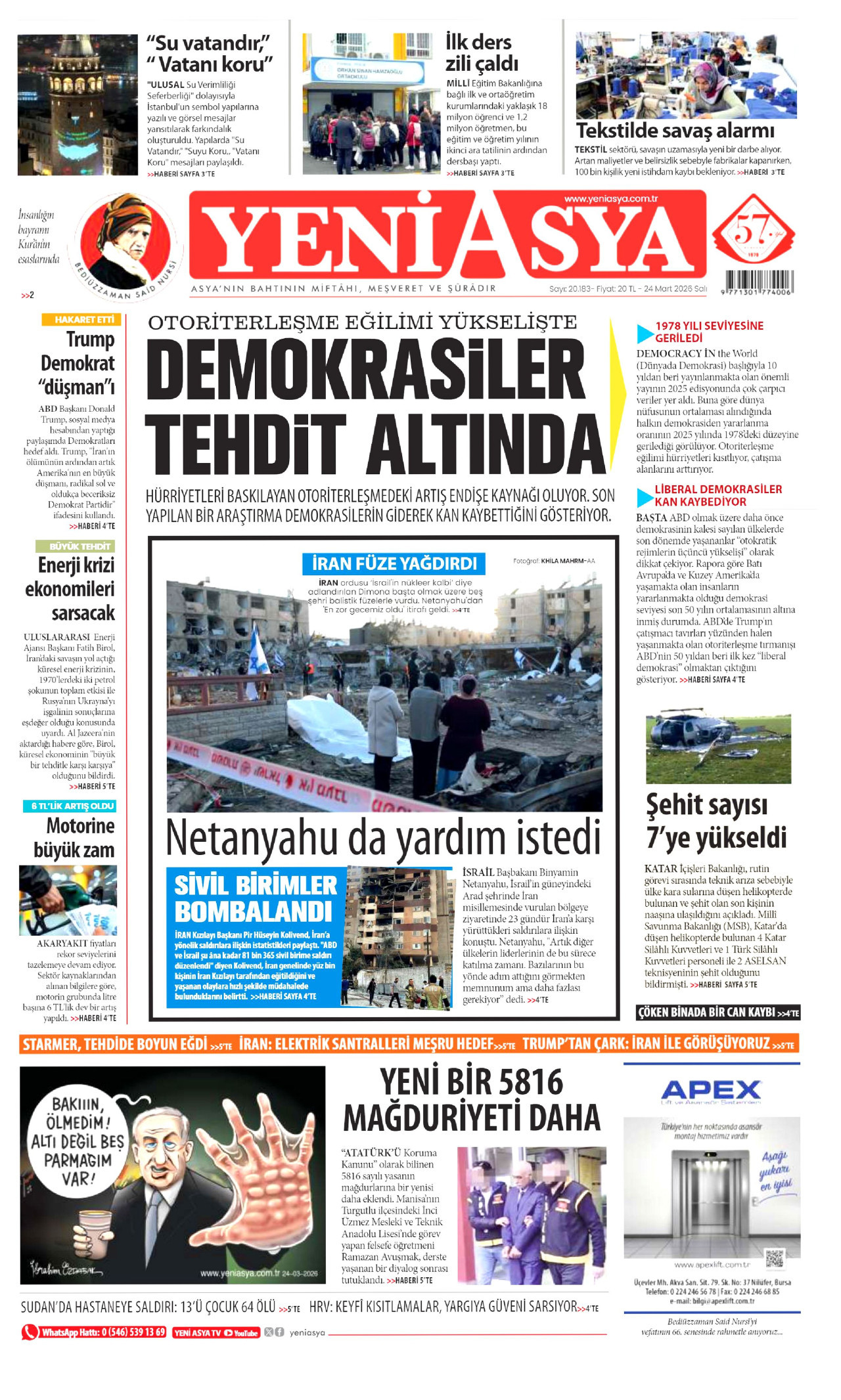 Yeni Asya Gazetesi Manşeti - 24.03.2026