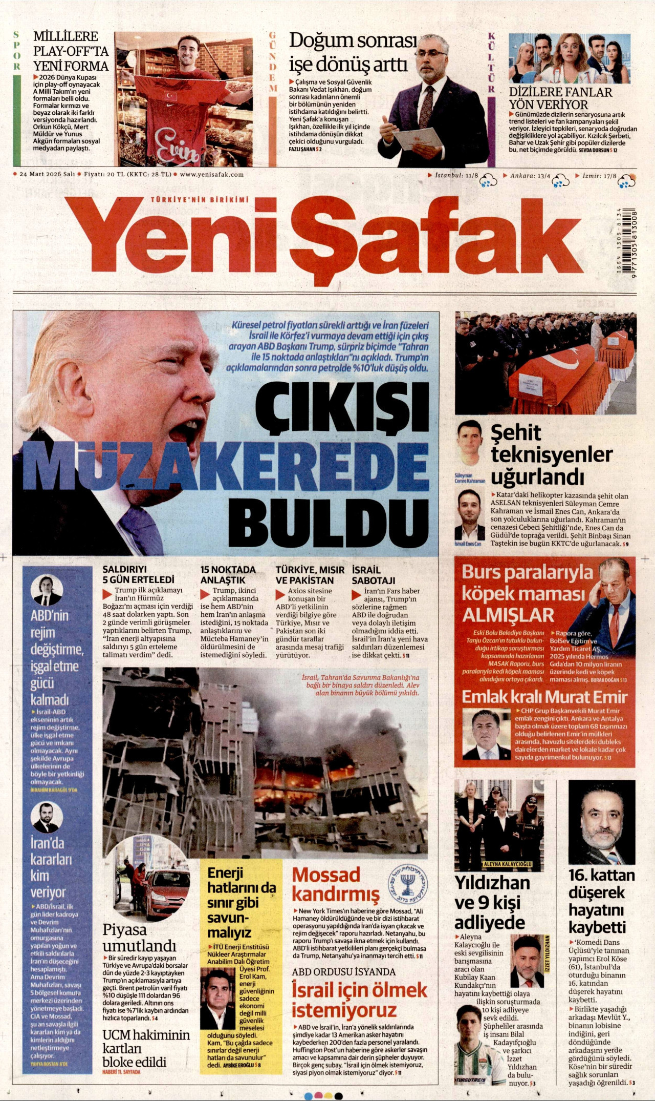Yeni Şafak Gazetesi Manşeti - 24.03.2026
