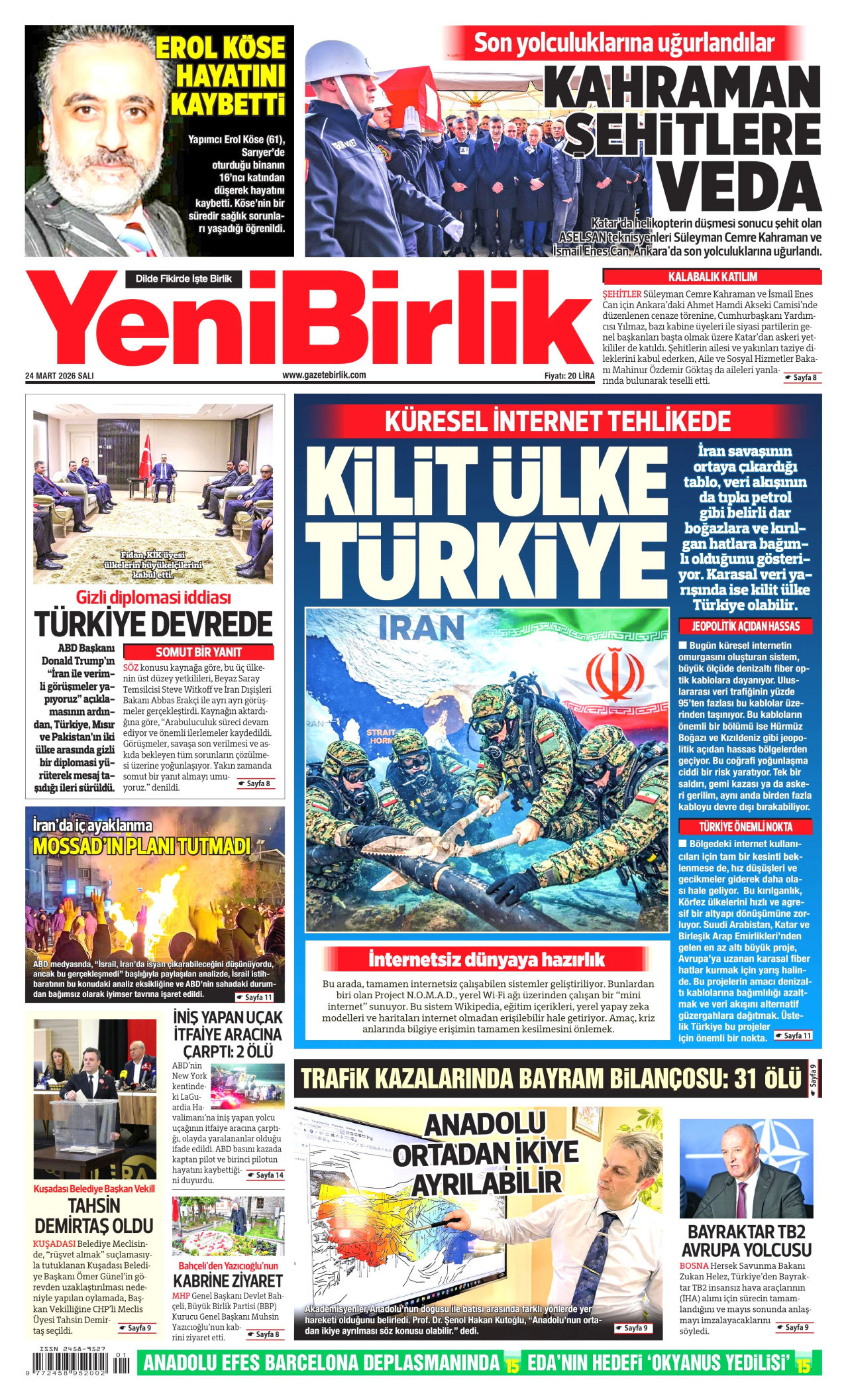 YeniBirlik Gazetesi Manşeti - 24.03.2026