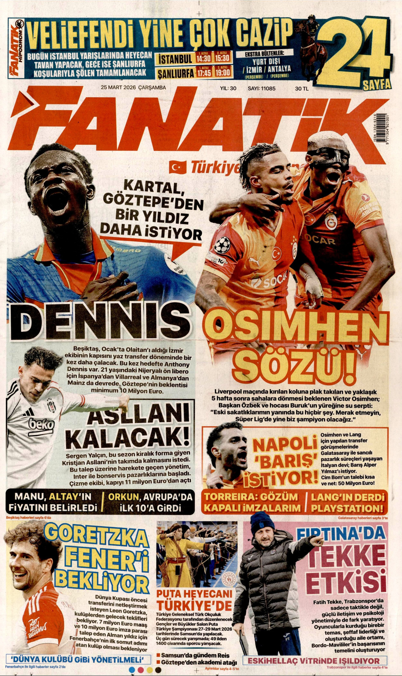 Fanatik Gazetesi Manşeti - 25.03.2026