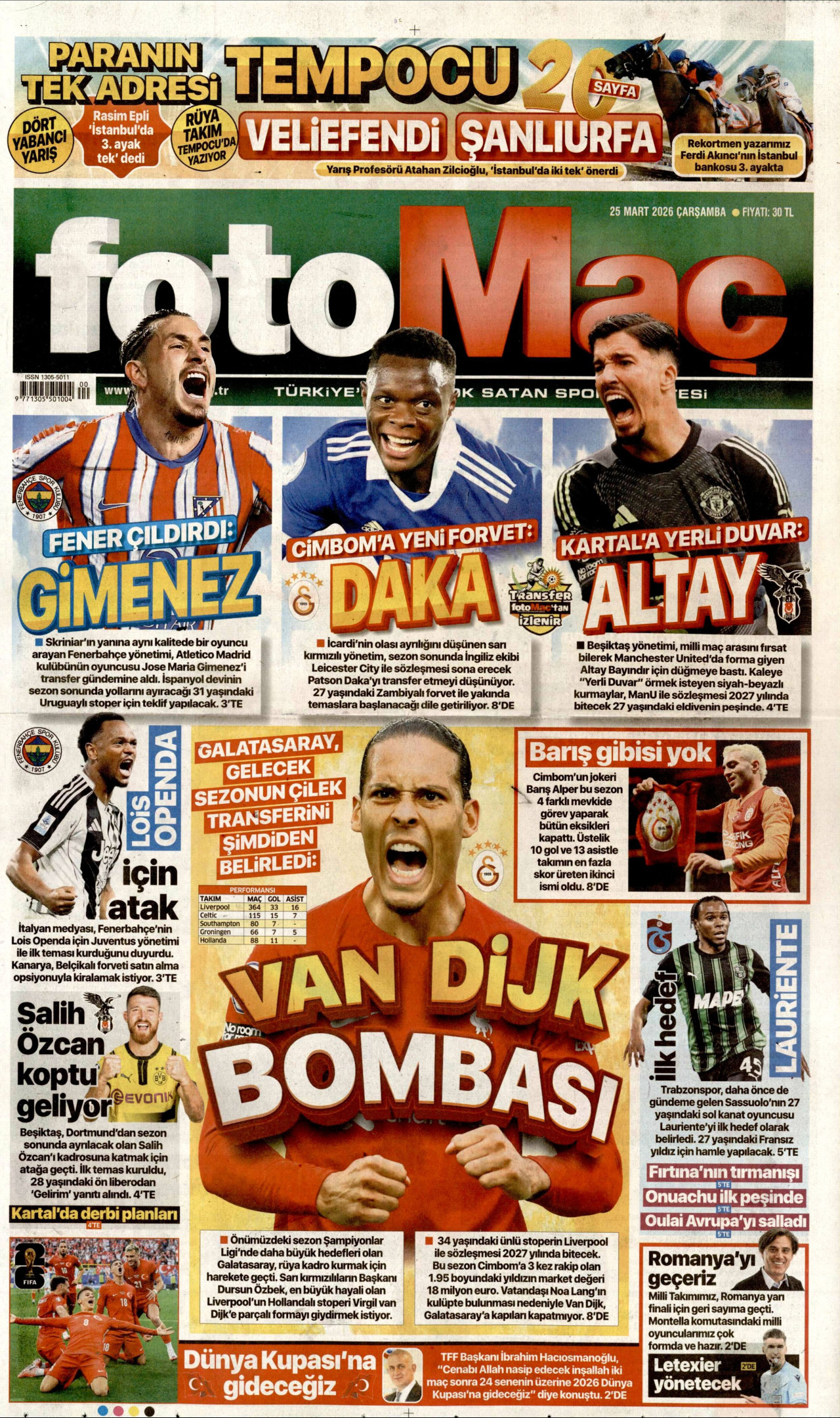 Fotomaç Gazetesi Manşeti - 25.03.2026