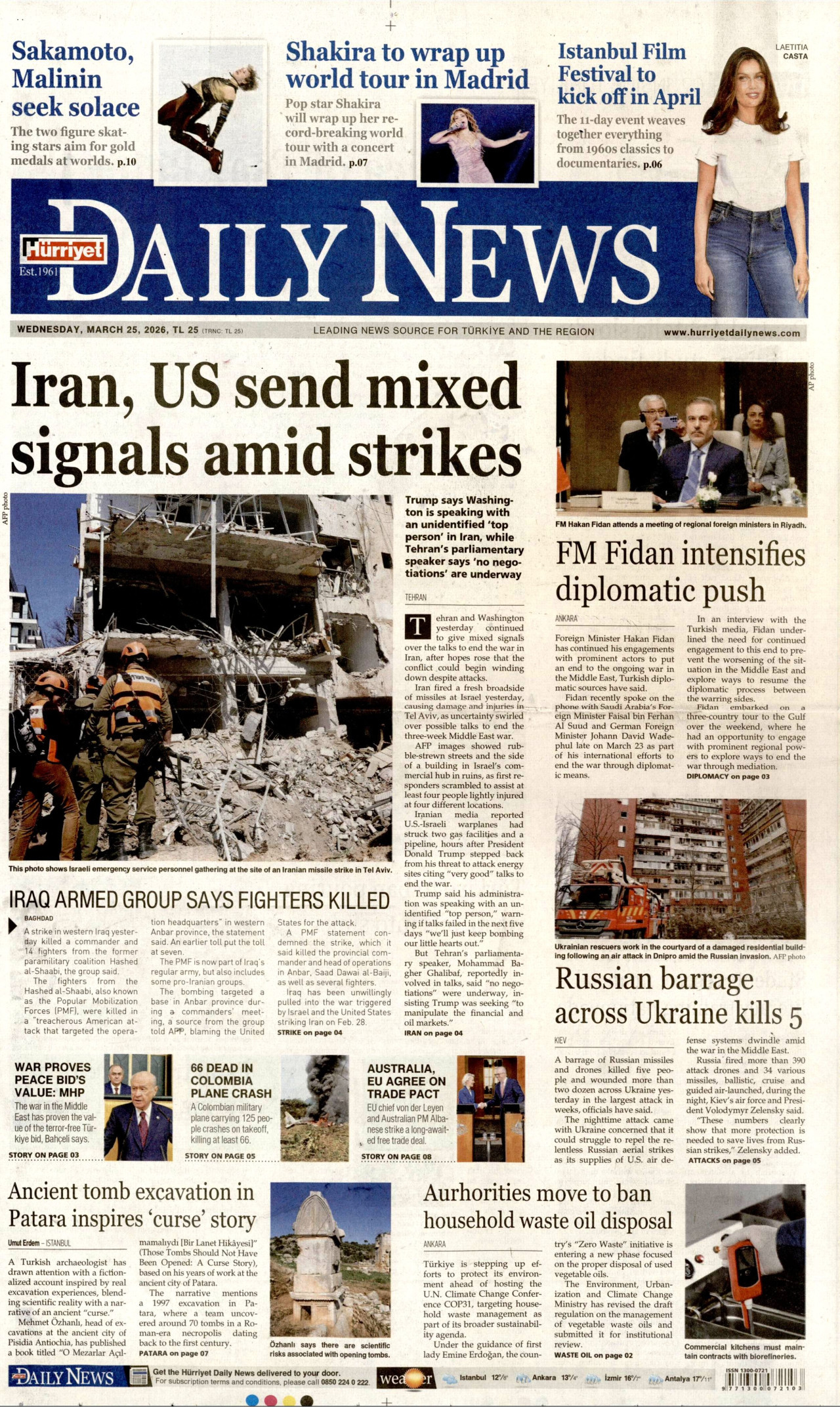 Hürriyet Daily News Gazetesi Manşeti - 25.03.2026