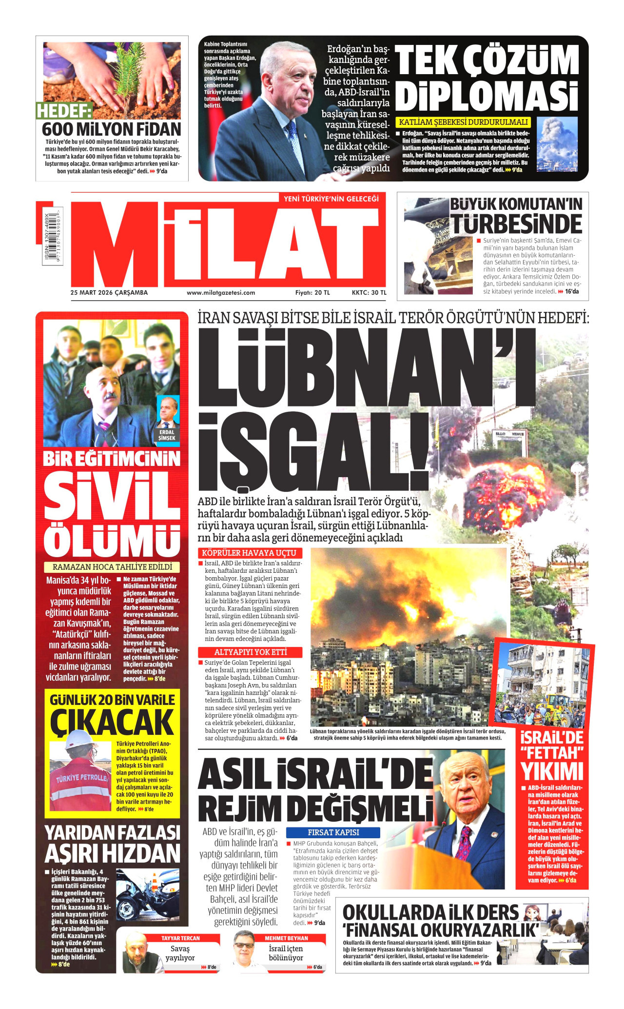 Milat Gazetesi Manşeti - 25.03.2026