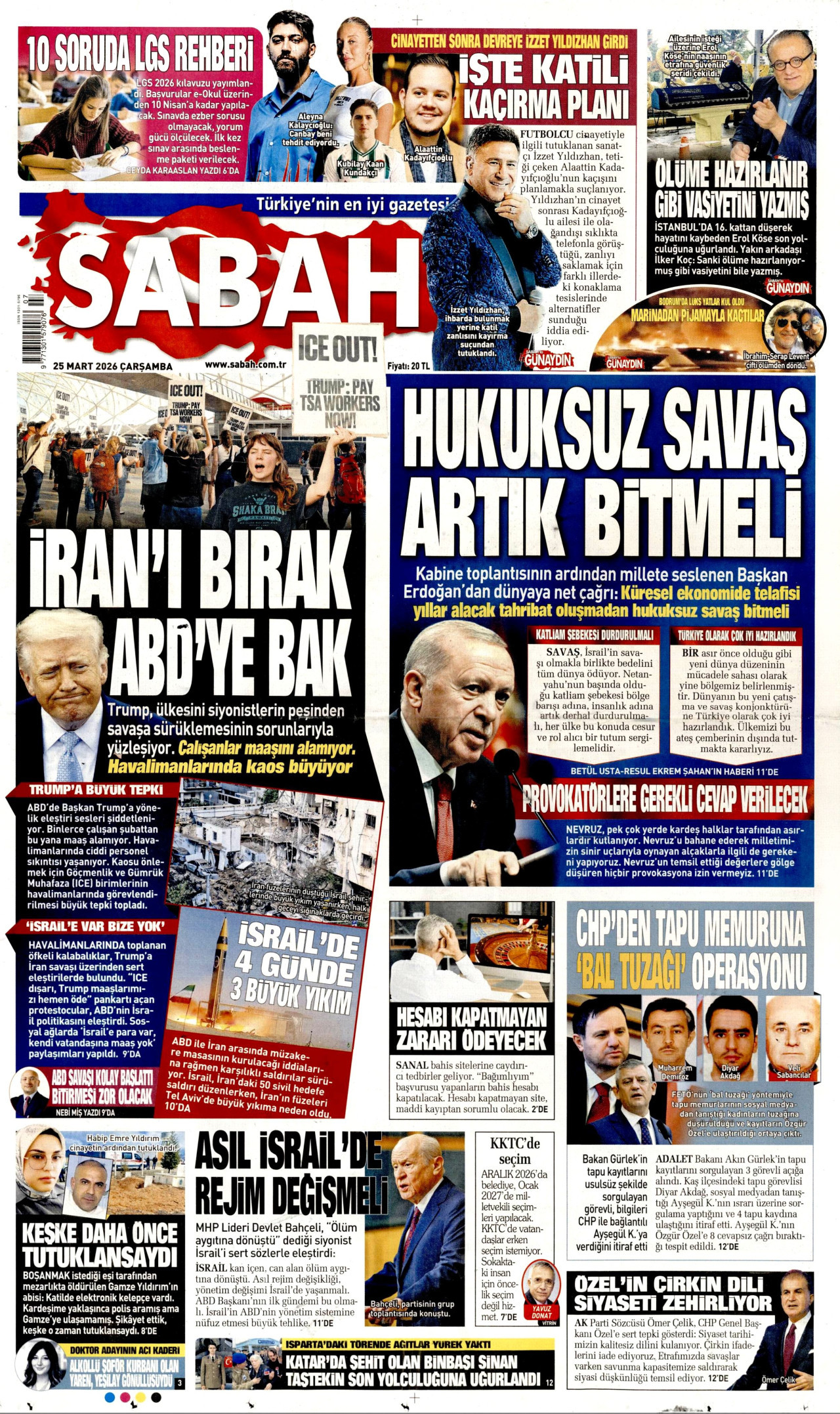 Sabah Gazetesi Manşeti - 25.03.2026