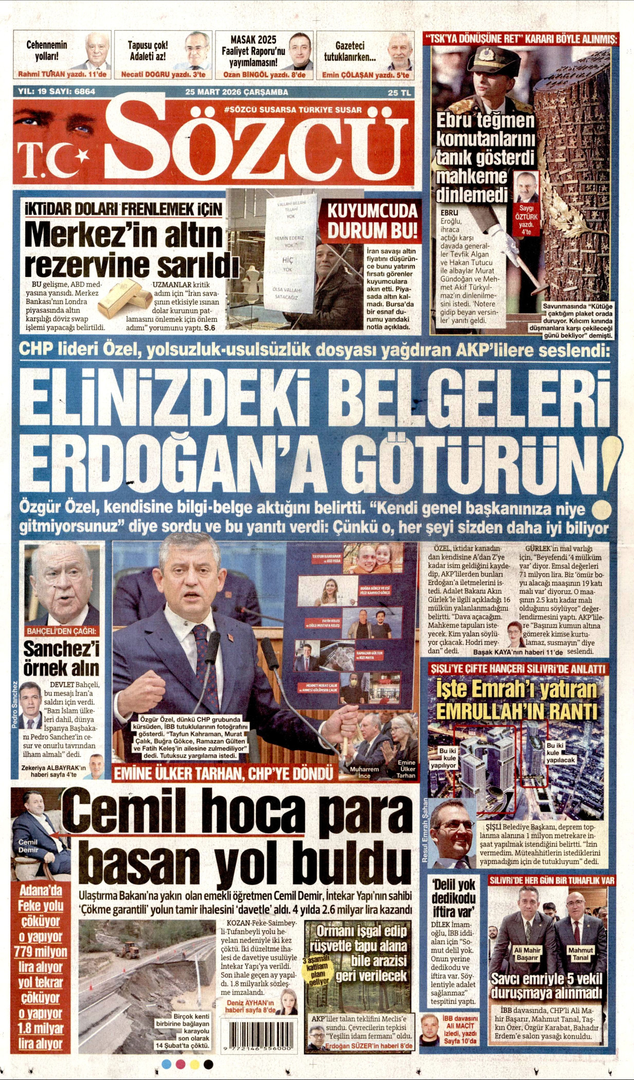 Sözcü Gazetesi Manşeti - 25.03.2026