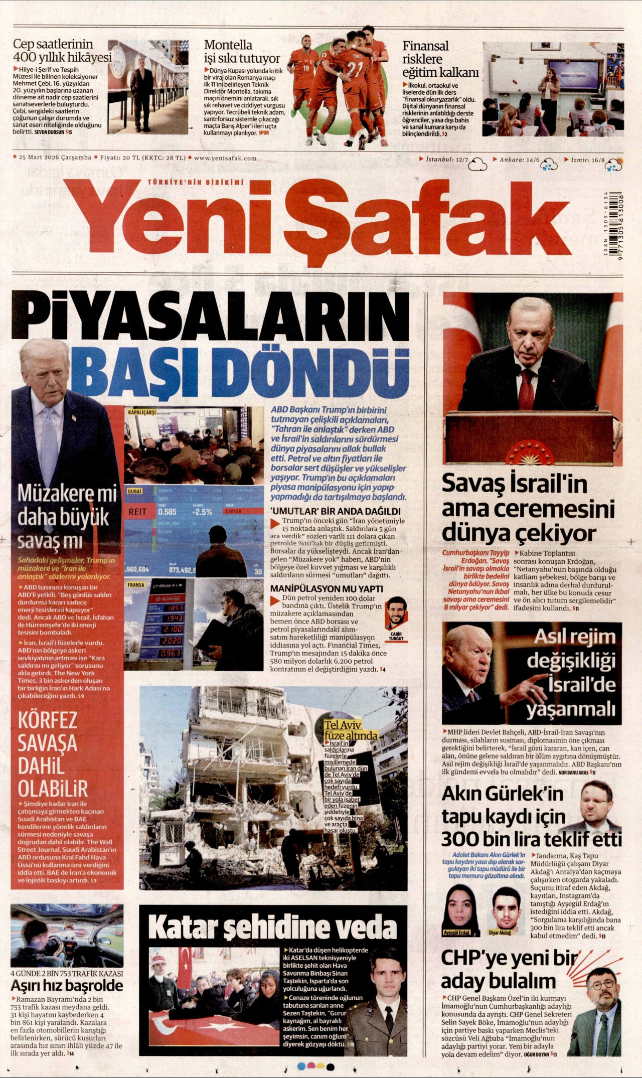 Yeni Şafak Gazetesi Manşeti - 25.03.2026