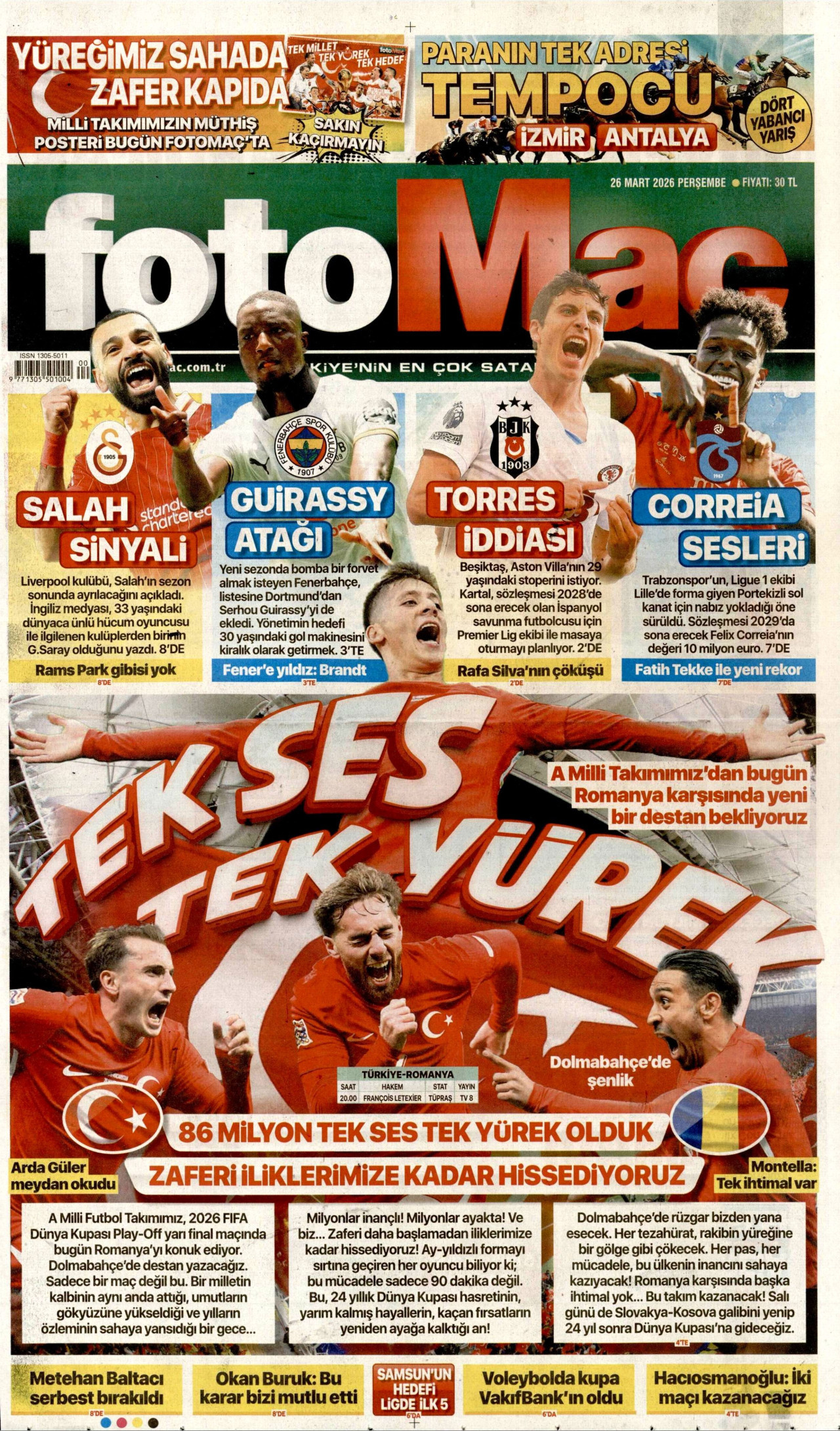 Fotomaç Gazetesi Manşeti - 26.03.2026