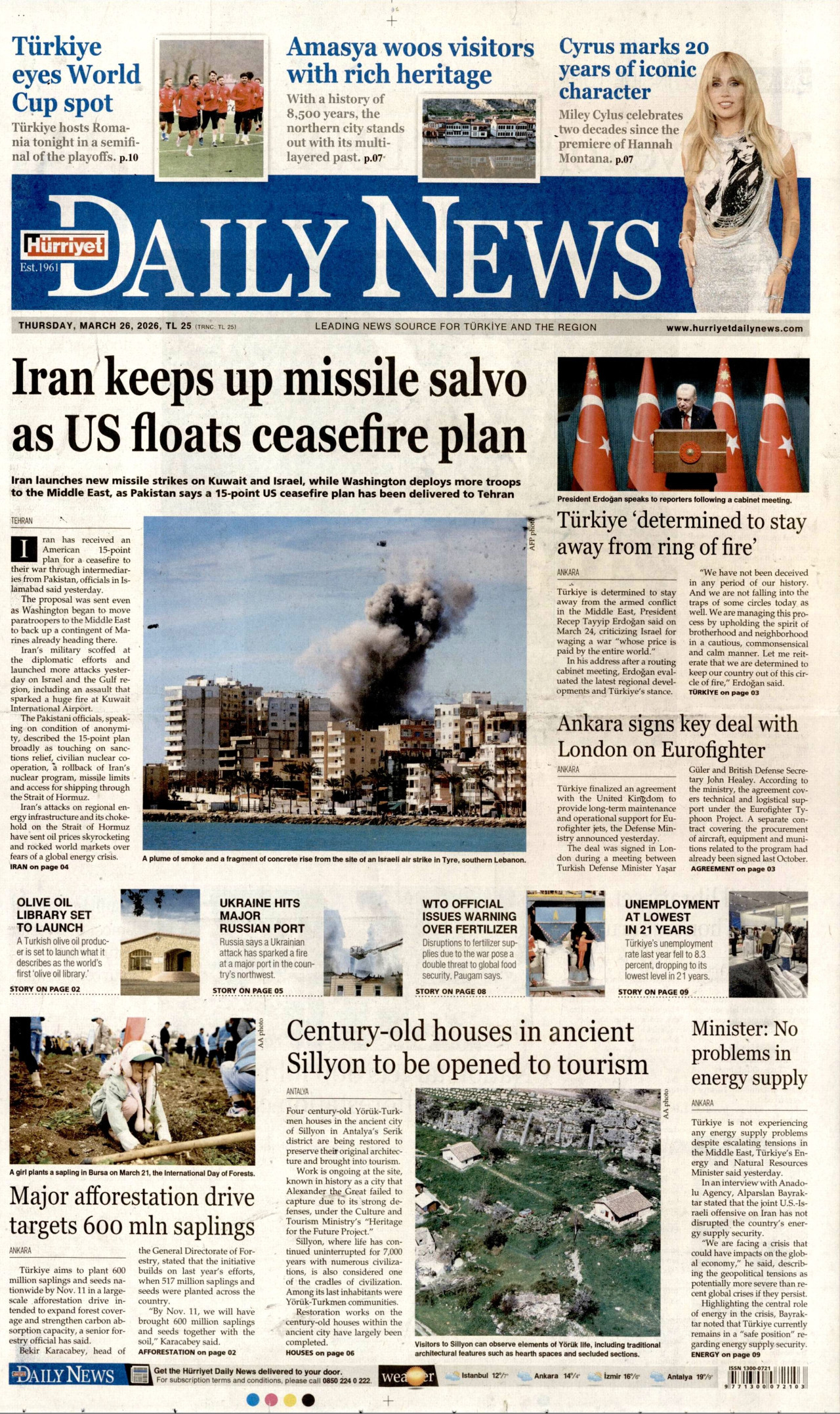Hürriyet Daily News Gazetesi Manşeti - 26.03.2026