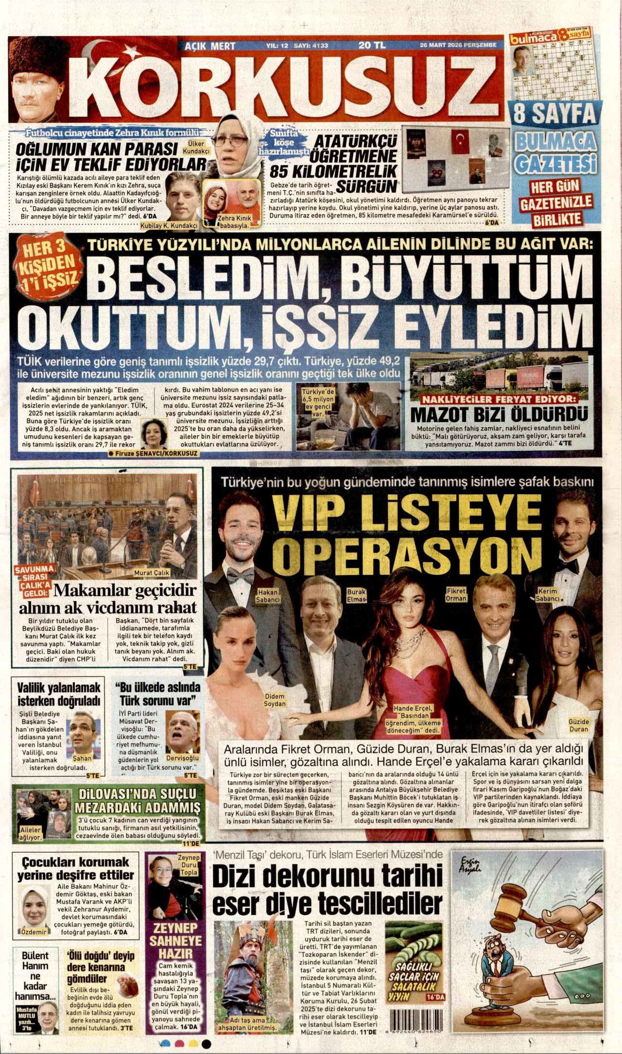 Korkusuz Gazetesi Manşeti - 26.03.2026