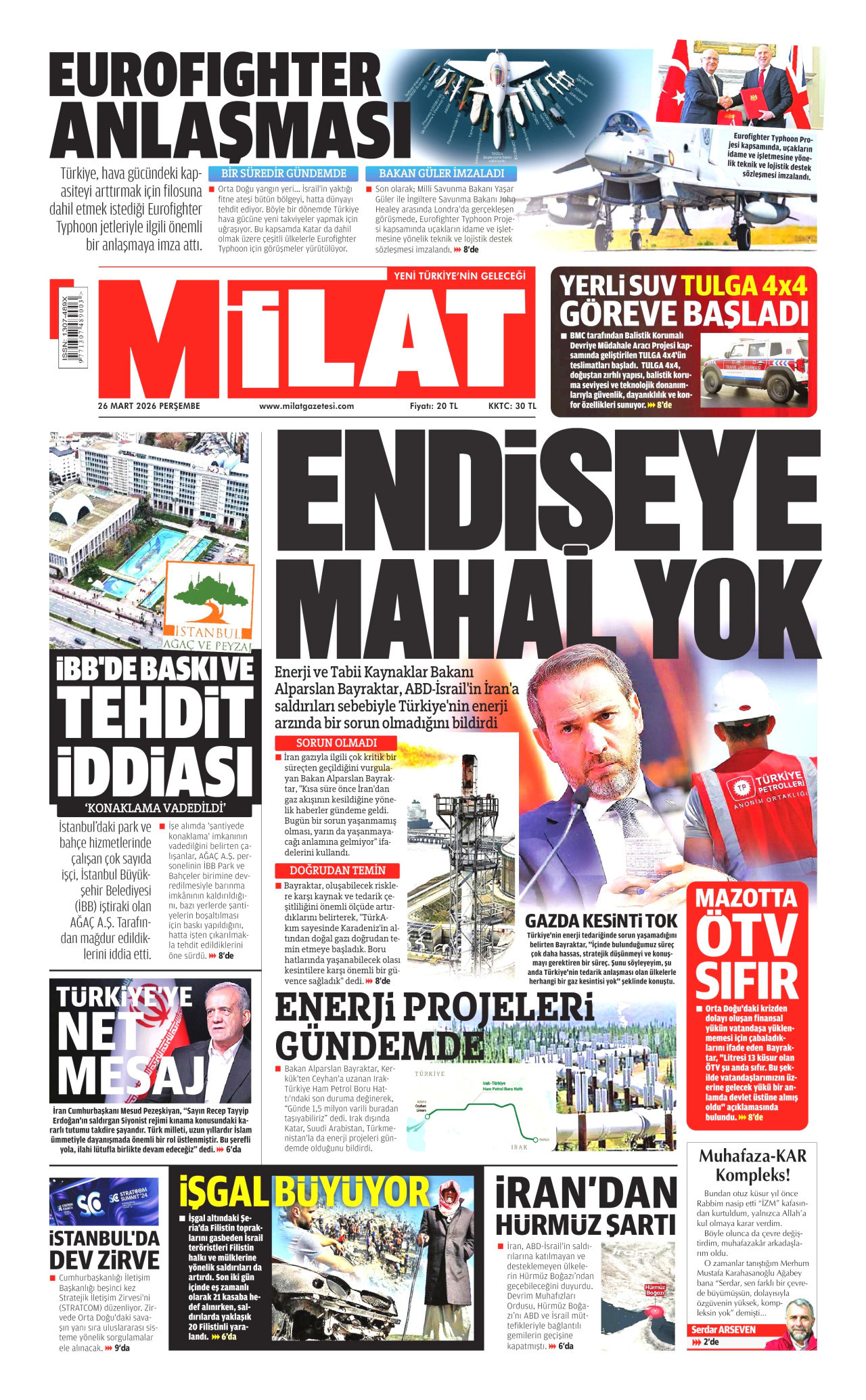 Milat Gazetesi Manşeti - 26.03.2026