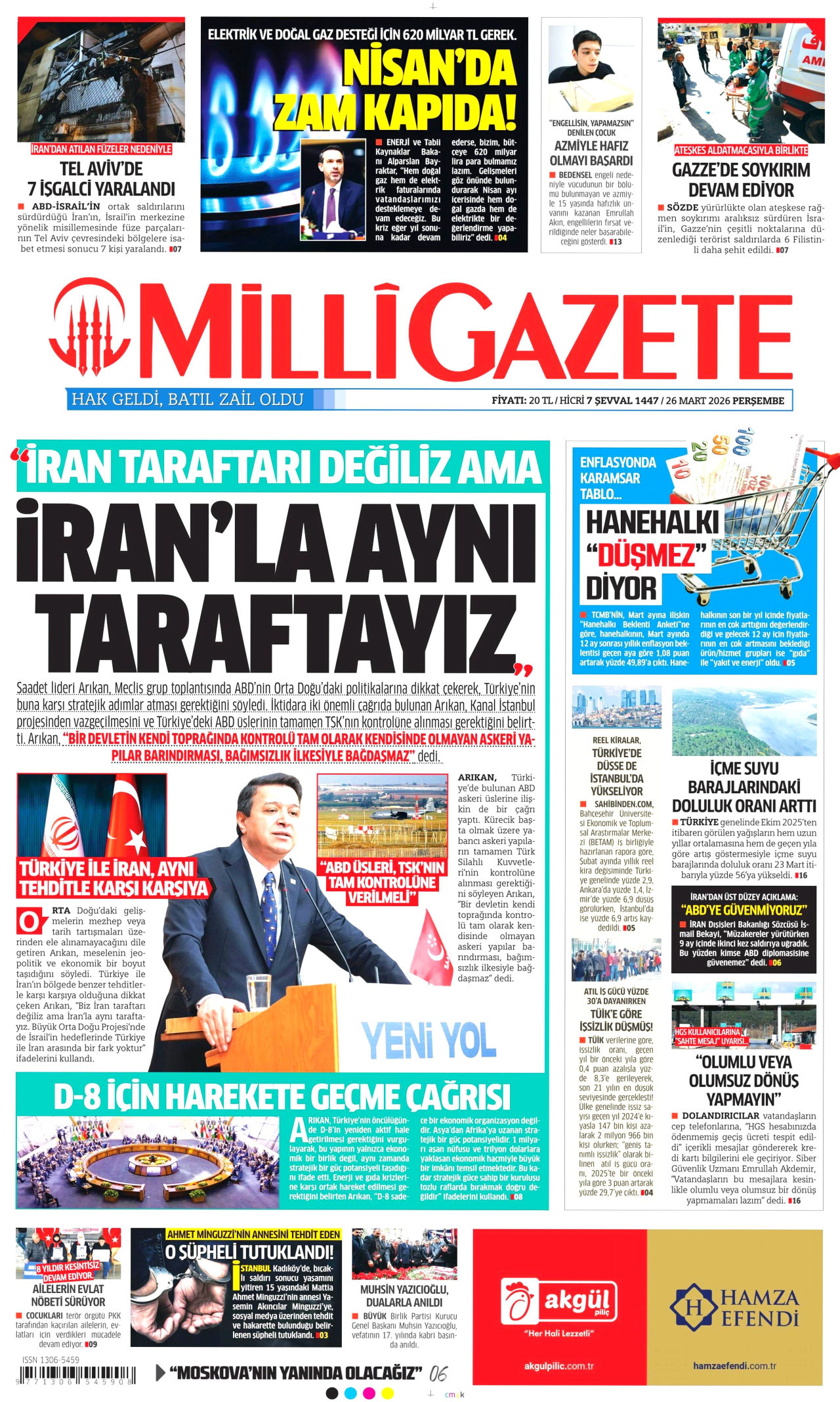 Milli Gazete Gazetesi Manşeti - 26.03.2026