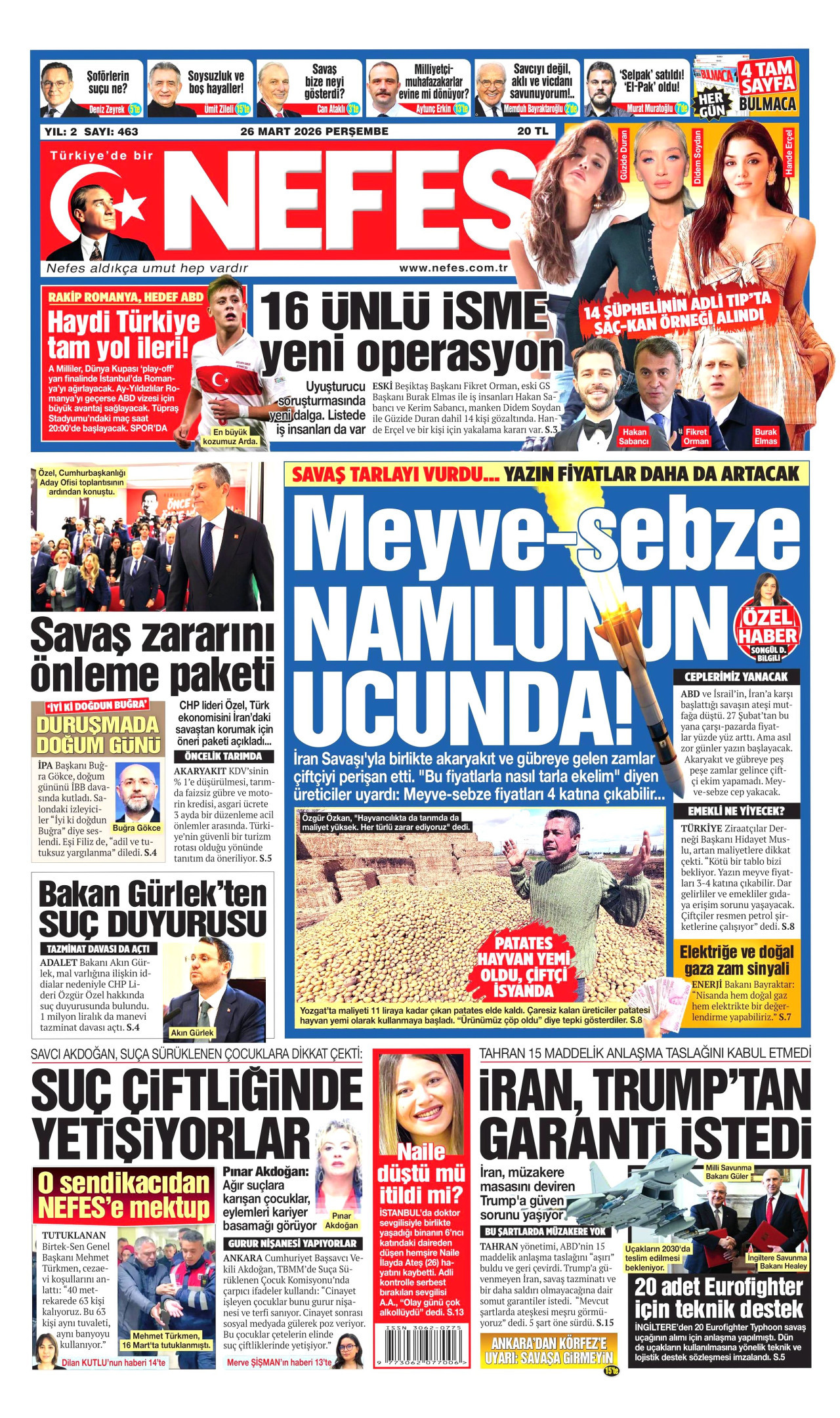 Nefes Gazetesi Manşeti - 26.03.2026