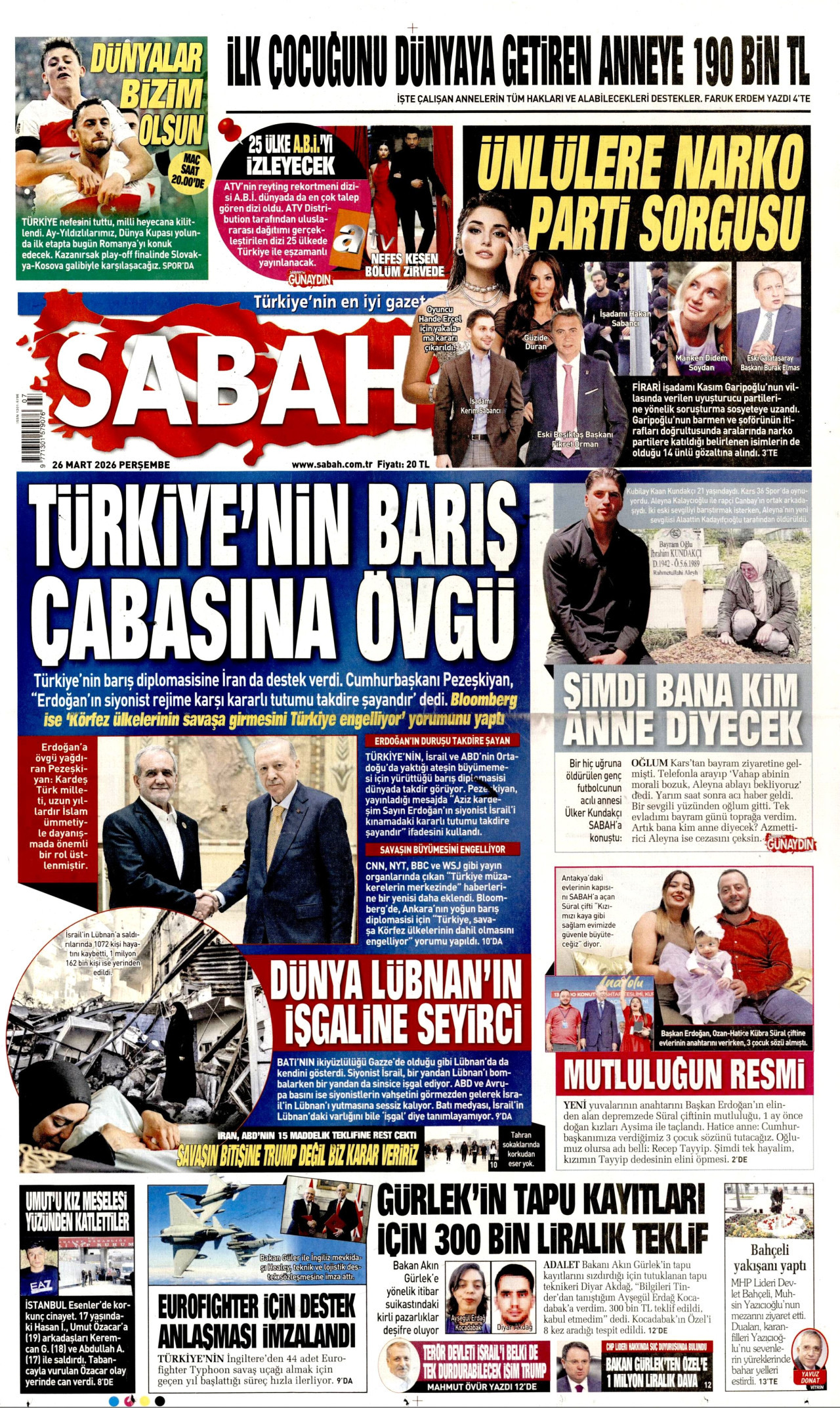Sabah Gazetesi Manşeti - 26.03.2026