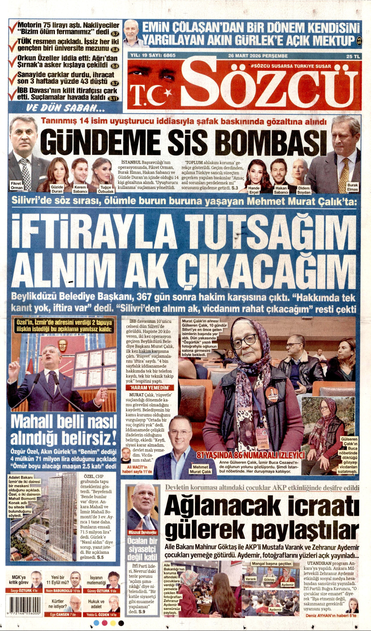 Sözcü Gazetesi Manşeti - 26.03.2026