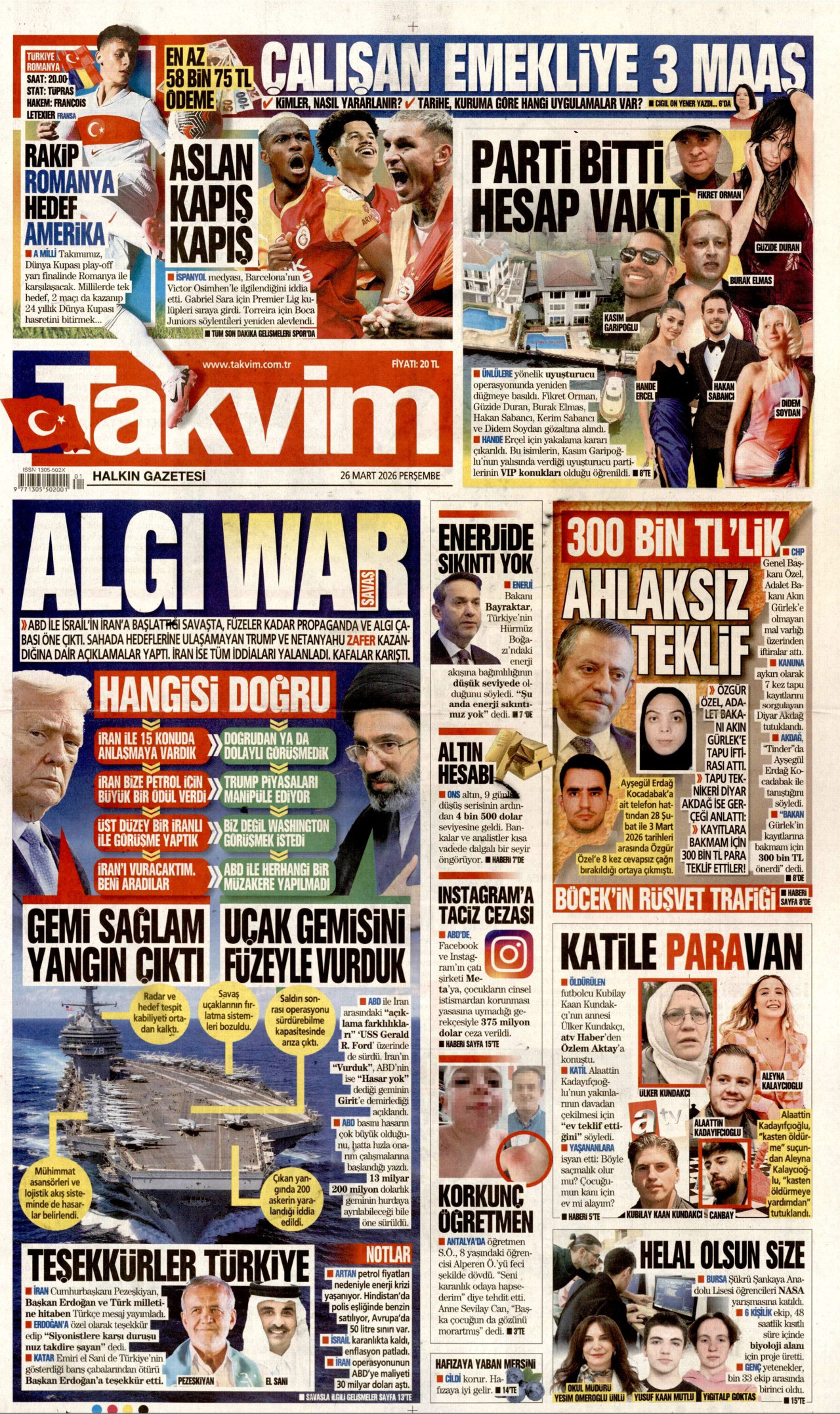 Takvim Gazetesi Manşeti - 26.03.2026