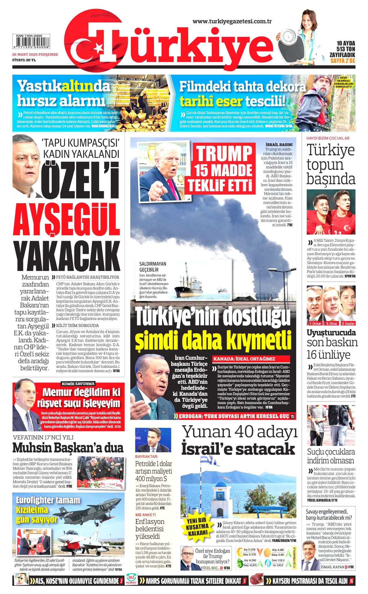 Türkiye Gazetesi Gazetesi Manşeti - 26.03.2026
