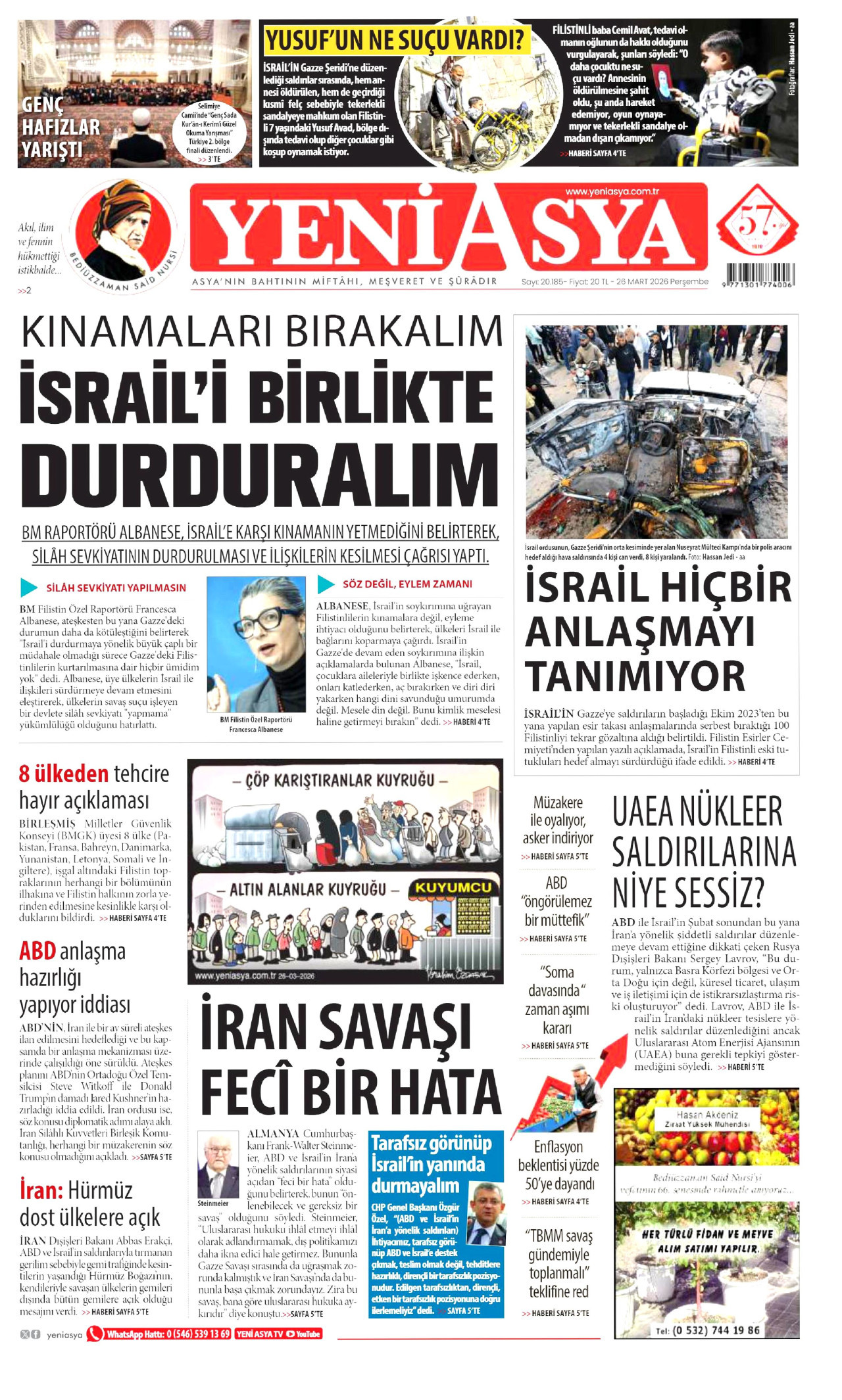 Yeni Asya Gazetesi Manşeti - 26.03.2026