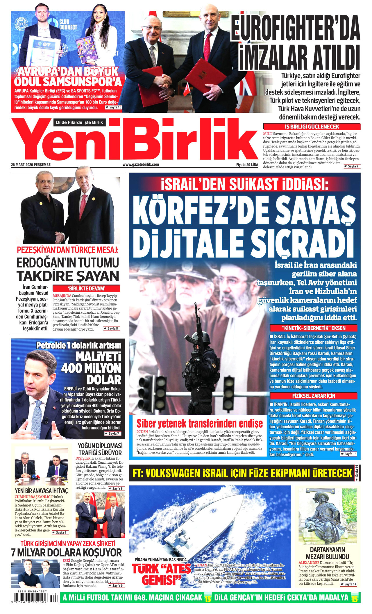 YeniBirlik Gazetesi Manşeti - 26.03.2026