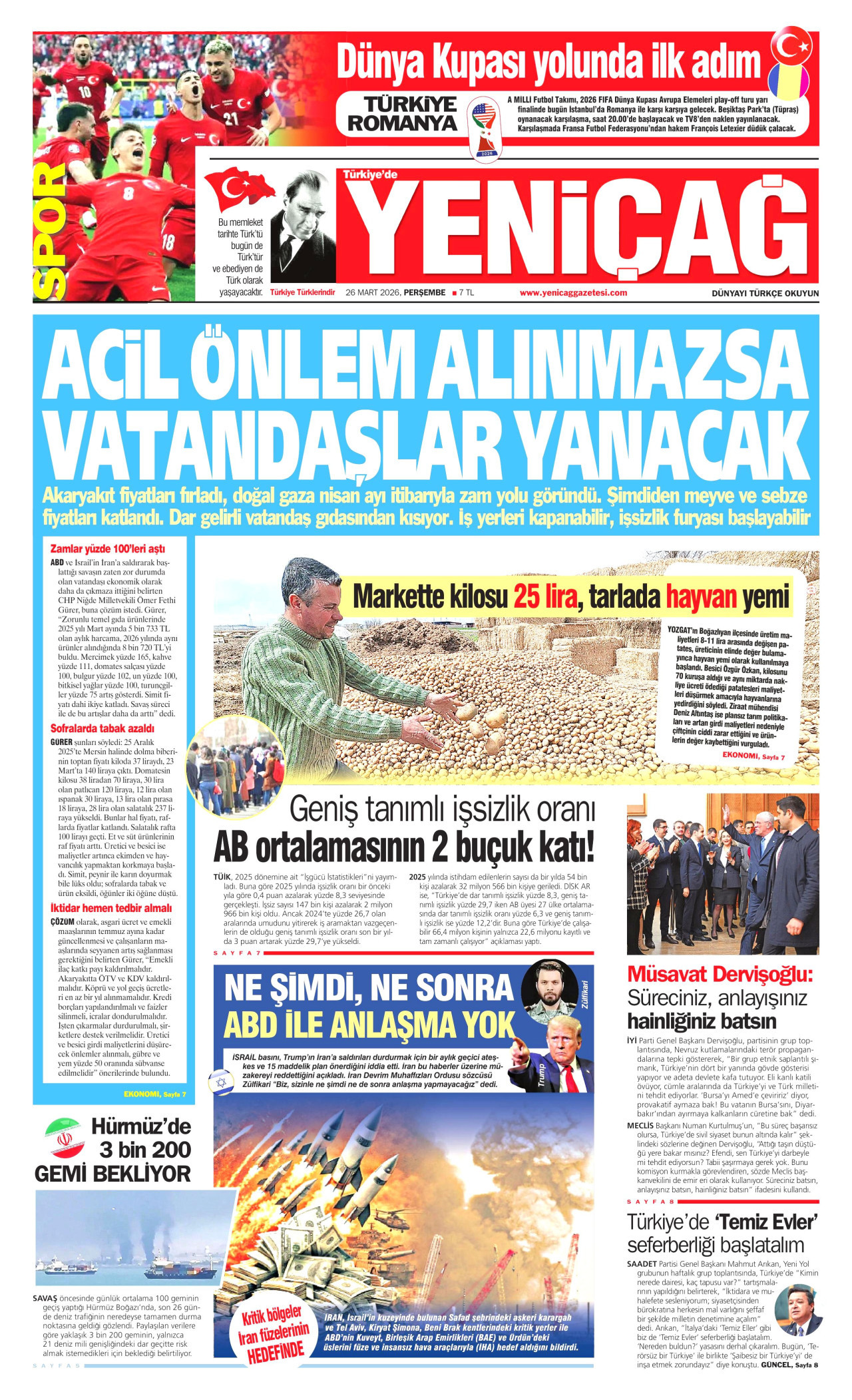 Yeniçağ Gazetesi Manşeti - 26.03.2026