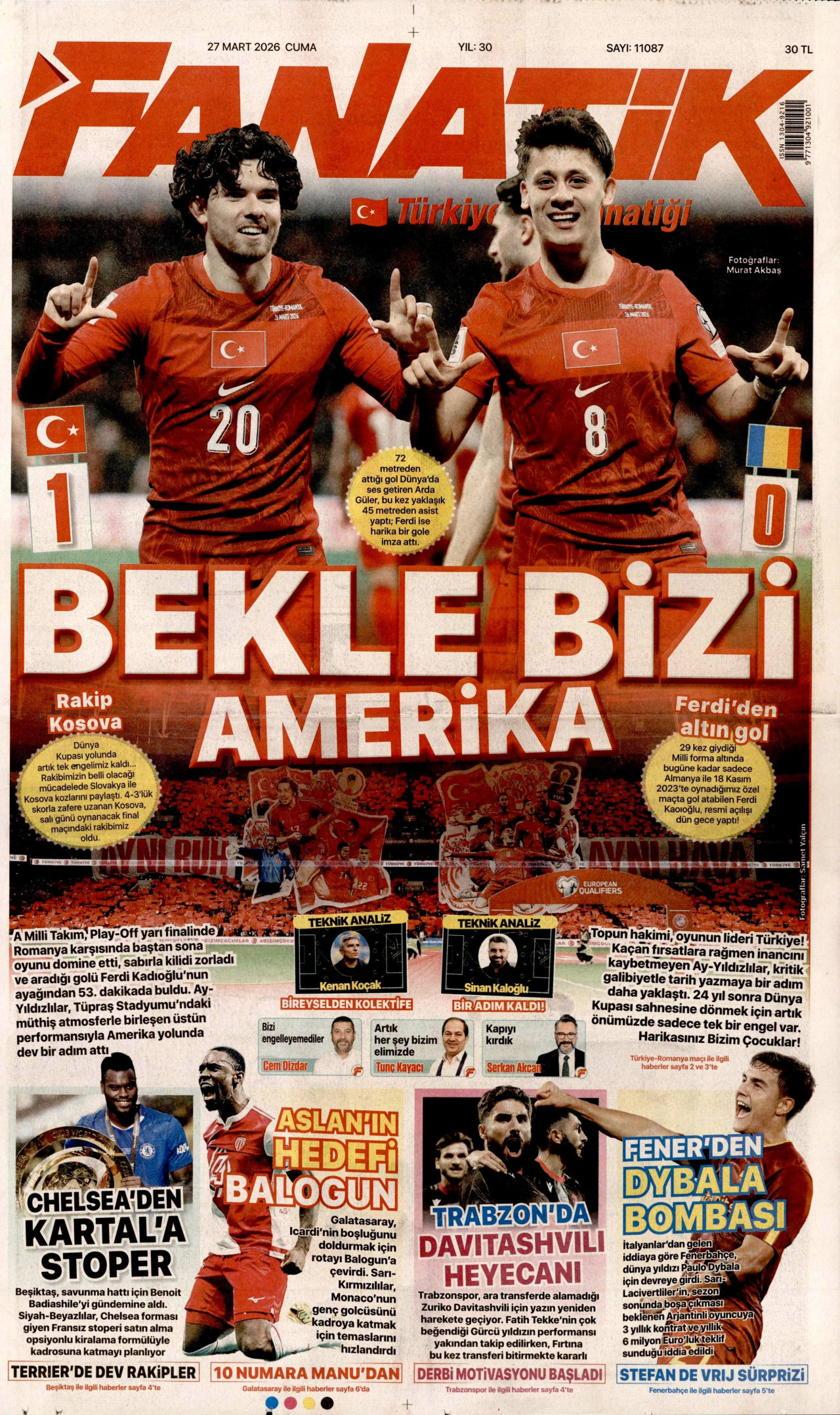 Fanatik Gazetesi Manşeti - 27.03.2026