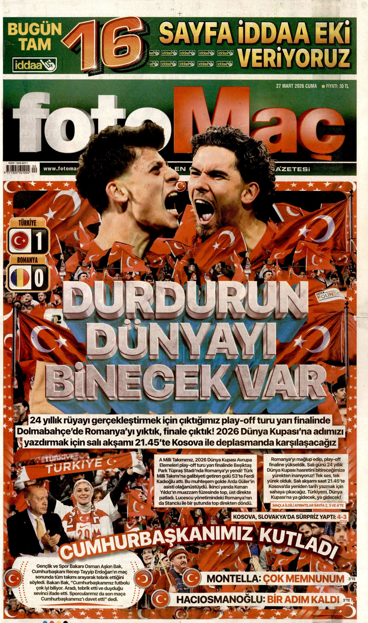 Fotomaç Gazetesi Manşeti - 27.03.2026