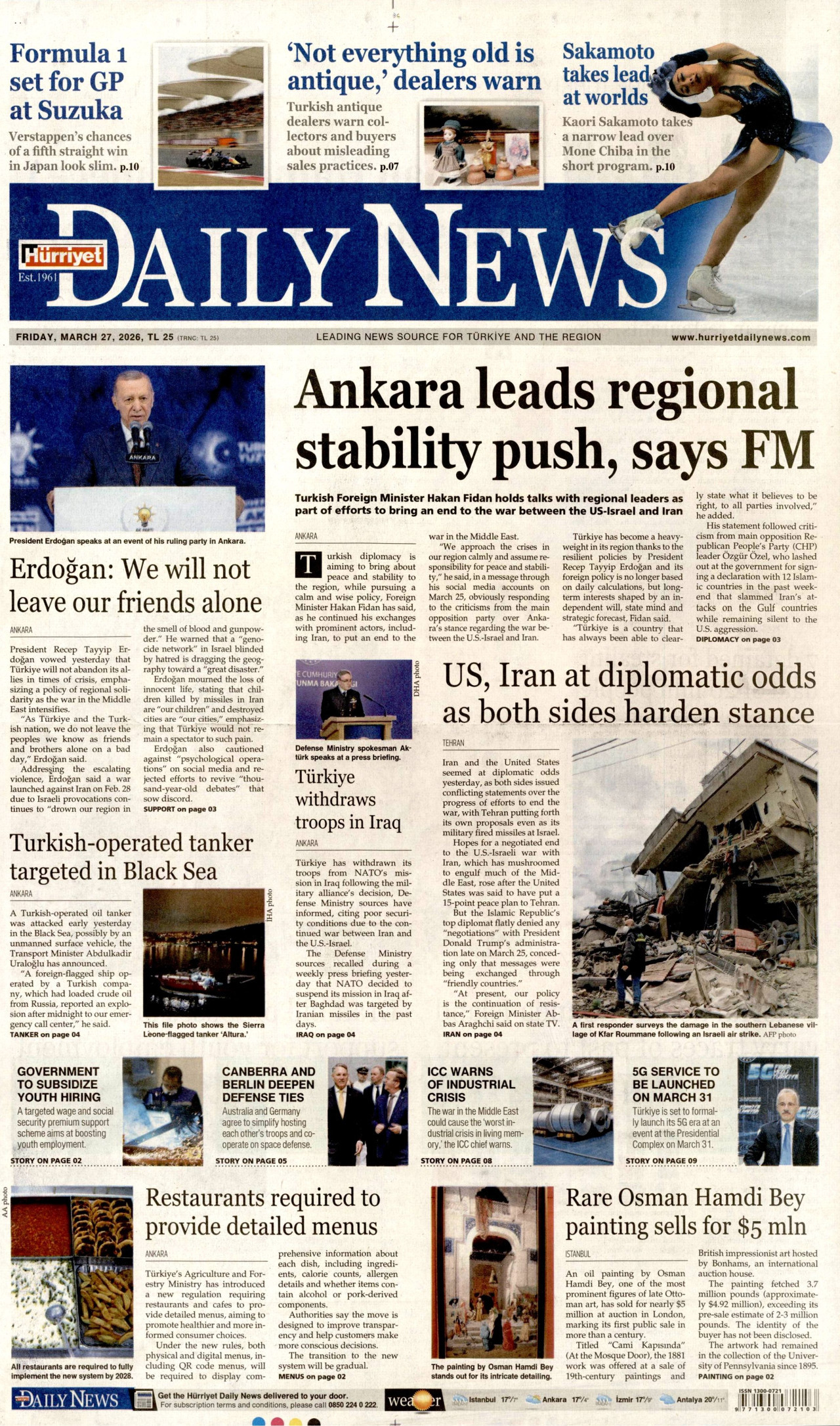 Hürriyet Daily News Gazetesi Manşeti - 27.03.2026